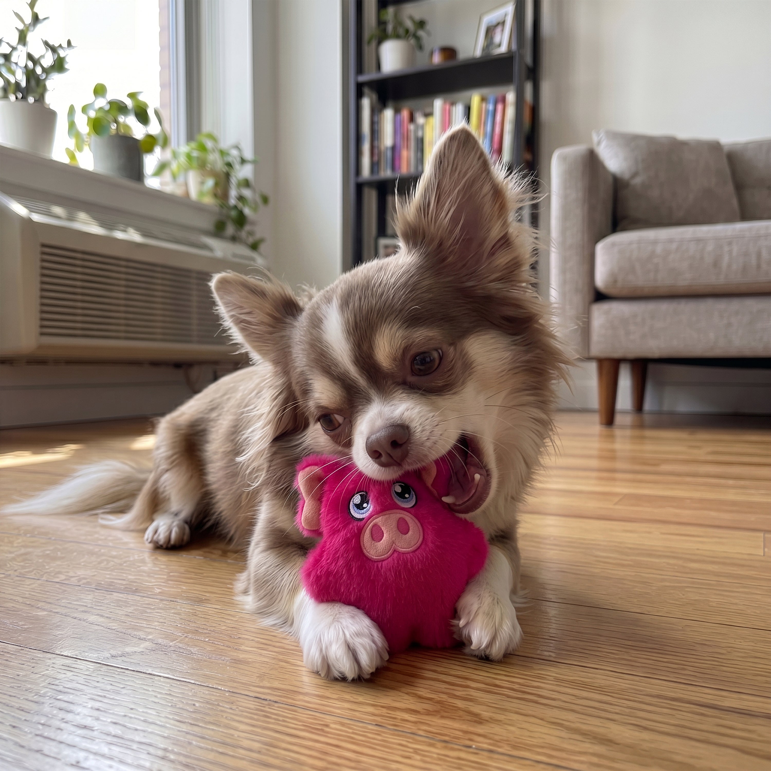 Dog playing with the KONG Dog Toys Snuzzles Mini Pig