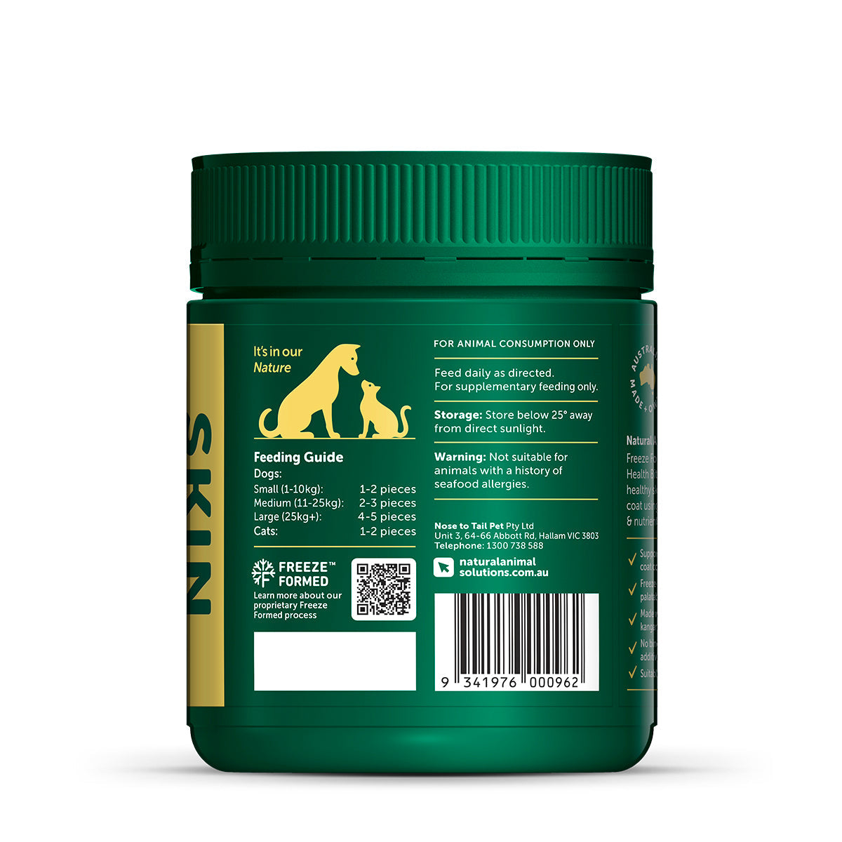 Natural Animal Solutions Freeze Formed Skin & Coat Health Bites — dosage guide by bodyweight