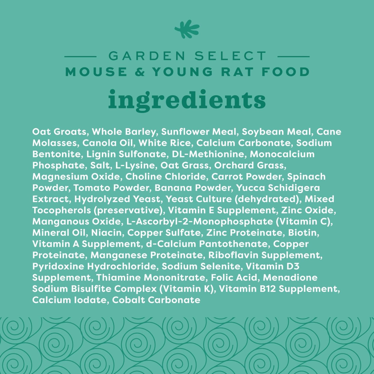 Oxbow Garden Select Mouse & Young Rat Food ingredients list panel