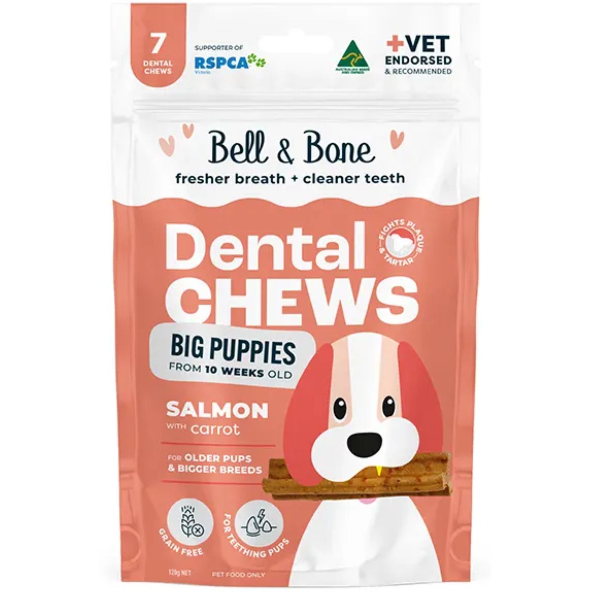 Bell and Bone Puppy Dental Chews - Salmon and Carrot