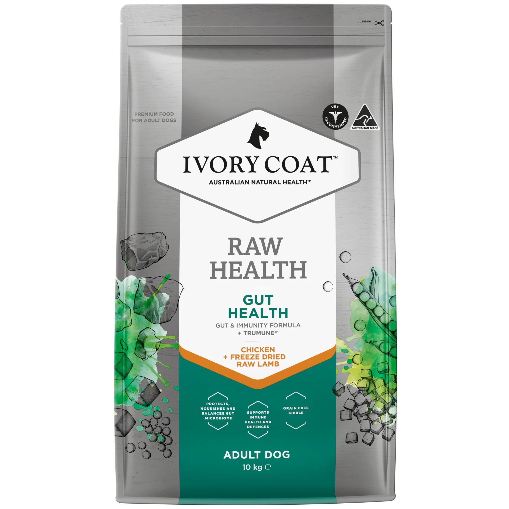 Ivory Coat Raw Health Adult Dry Dog Food Gut Health
