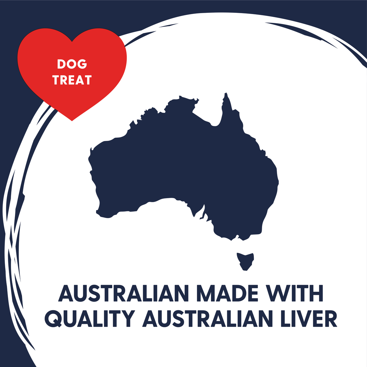 Love'em dog treat graphic: map of Australia with 'Australian made with quality Australian liver'