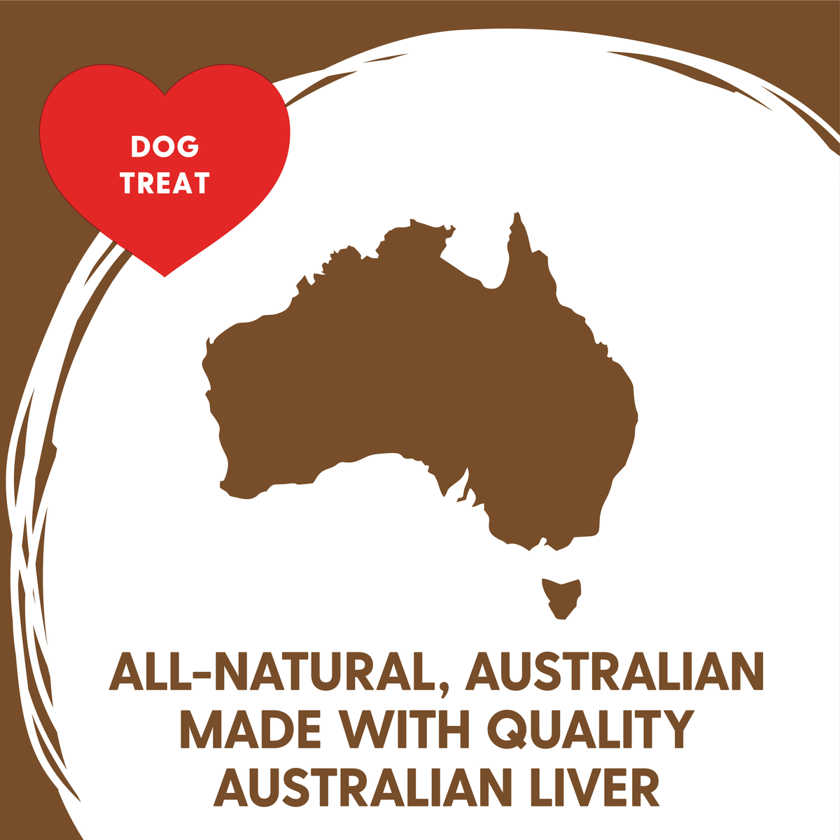 Love'em dog treat graphic: map of Australia with 'all-natural, Australian made with quality Australian liver'