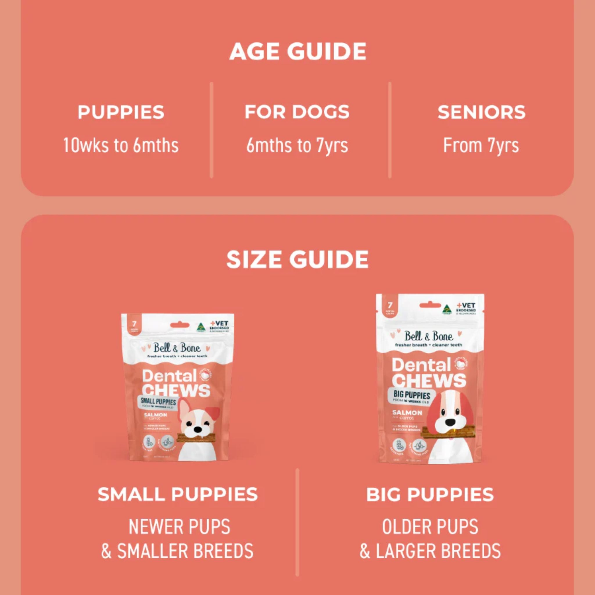 Bell and Bone Puppy Dental Chews - Salmon and Carrot
