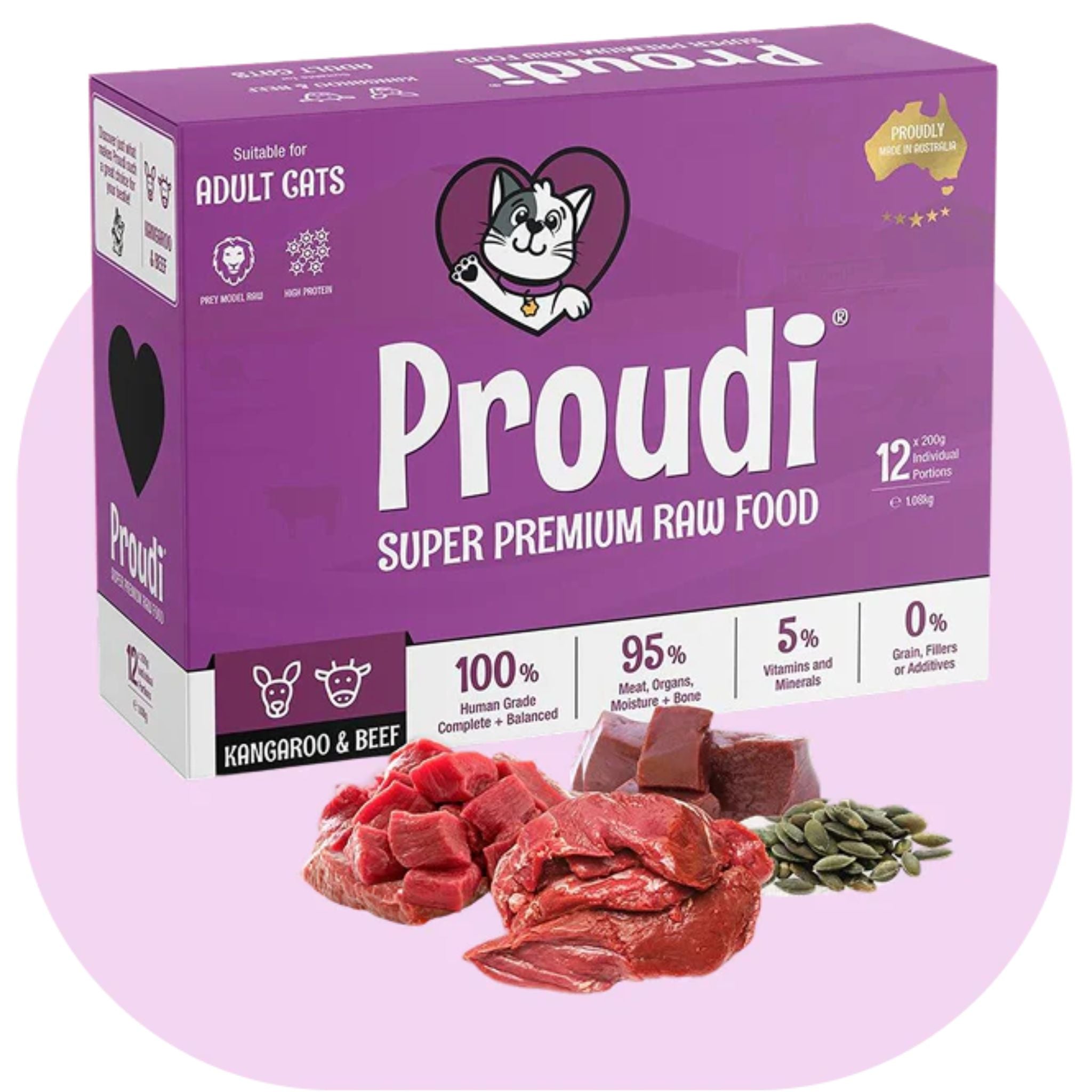 Proudi Kangaroo and Beef Raw Patties for Cats