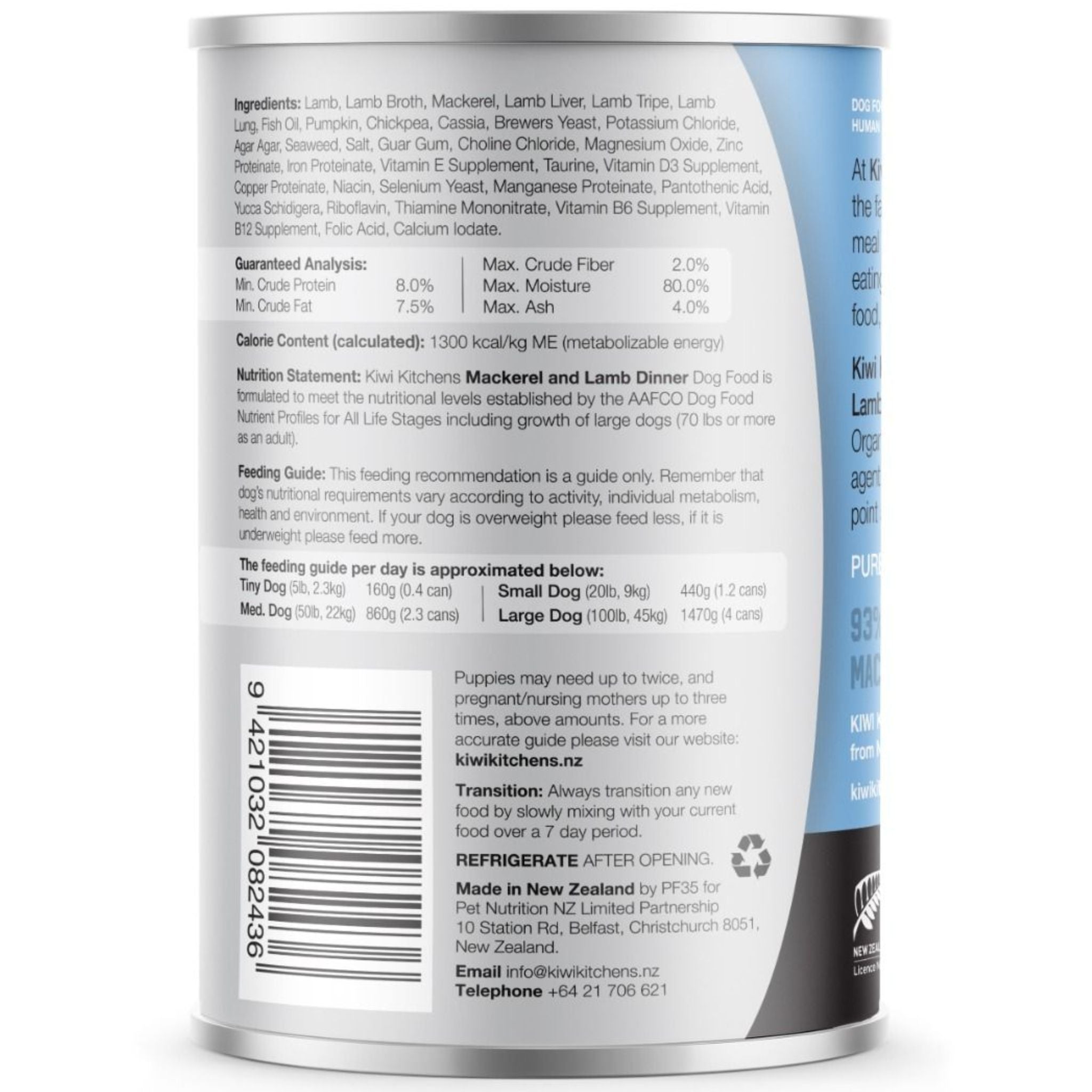 Kiwi Kitchens Canned Dog Food Mackerel & Lamb Dinner