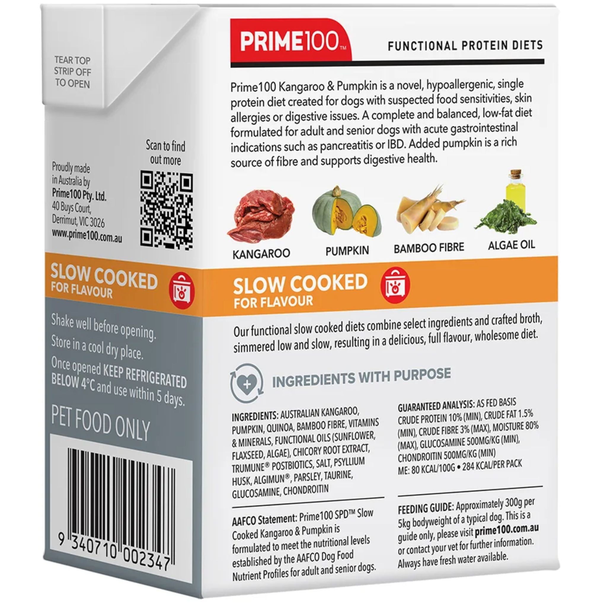 Prime100 SPD Slow Cooked Wet Dog Food Kangaroo & Pumpkin