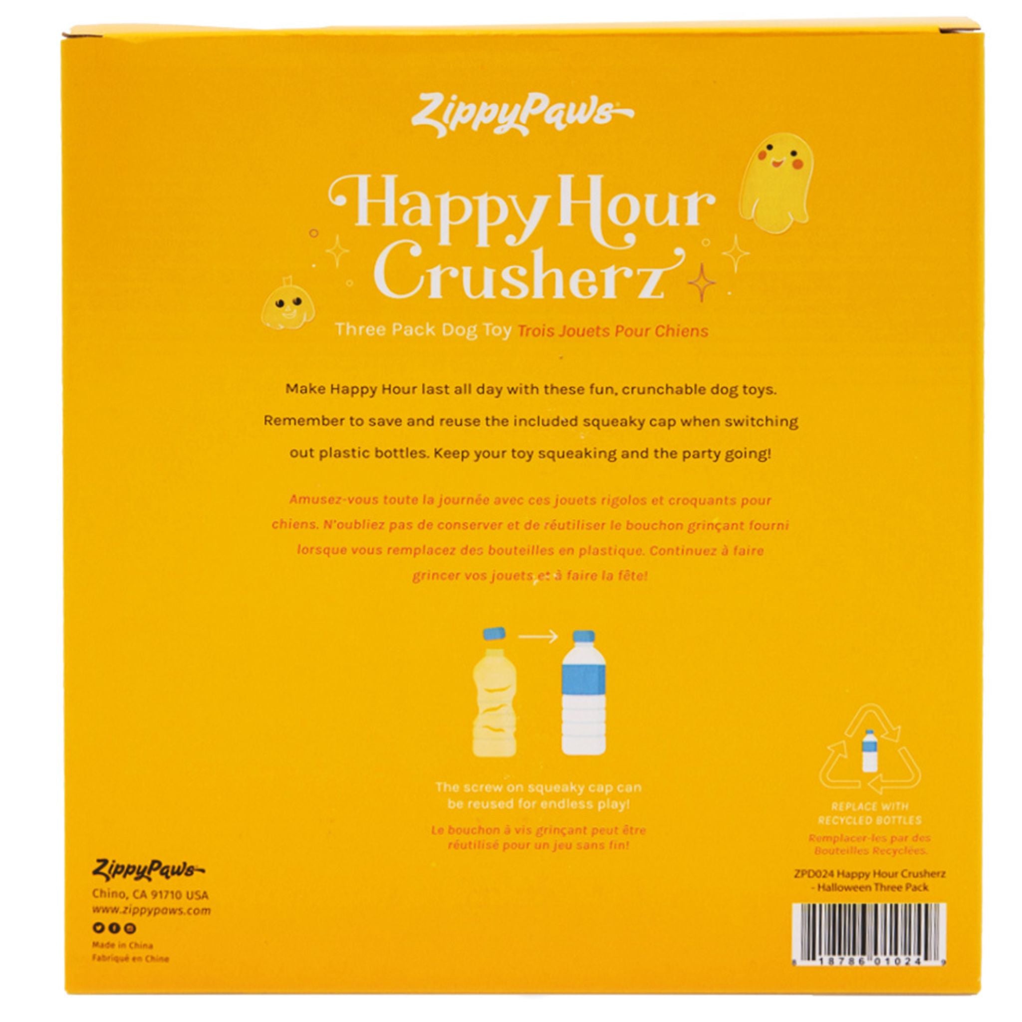 Zippy Paws Dog Toys Happy Hour Crusherz - Halloween Squeaker Bottle
