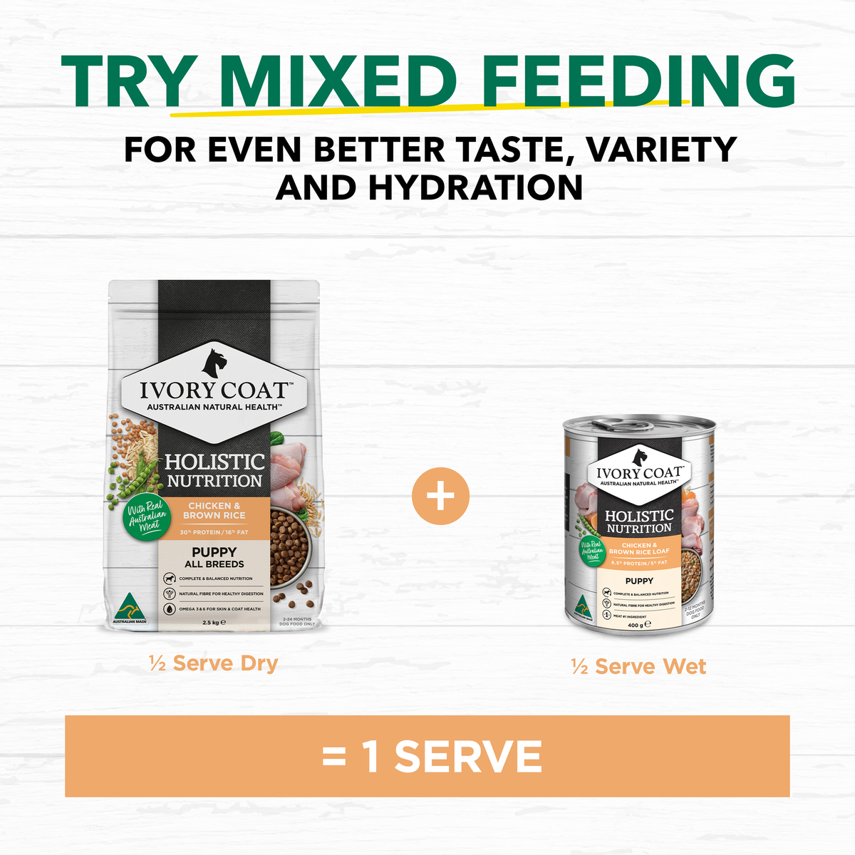 Ivory Coat mixed feeding guide: half dry plus half wet equals one serve