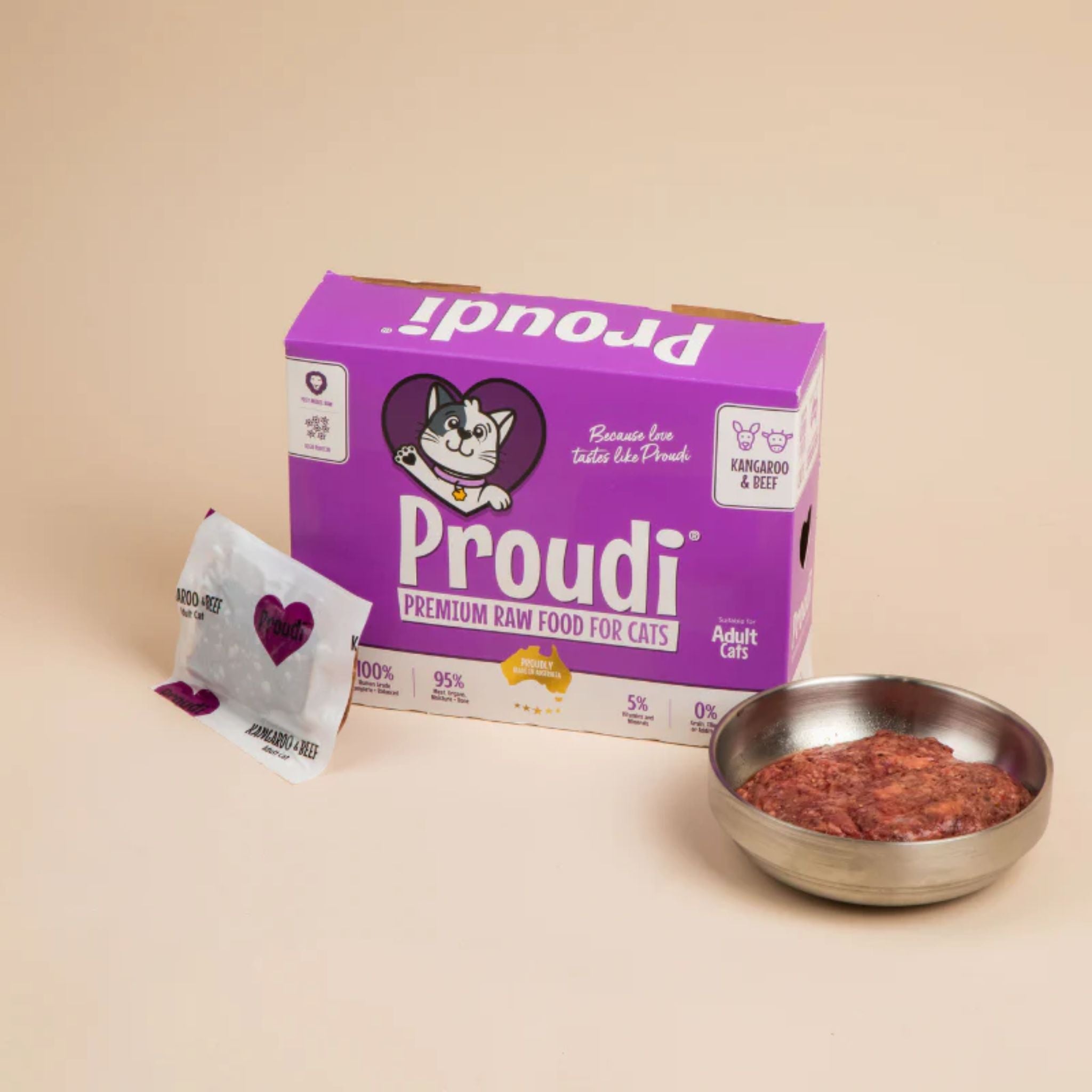 Proudi Kangaroo and Beef Raw Patties for Cats