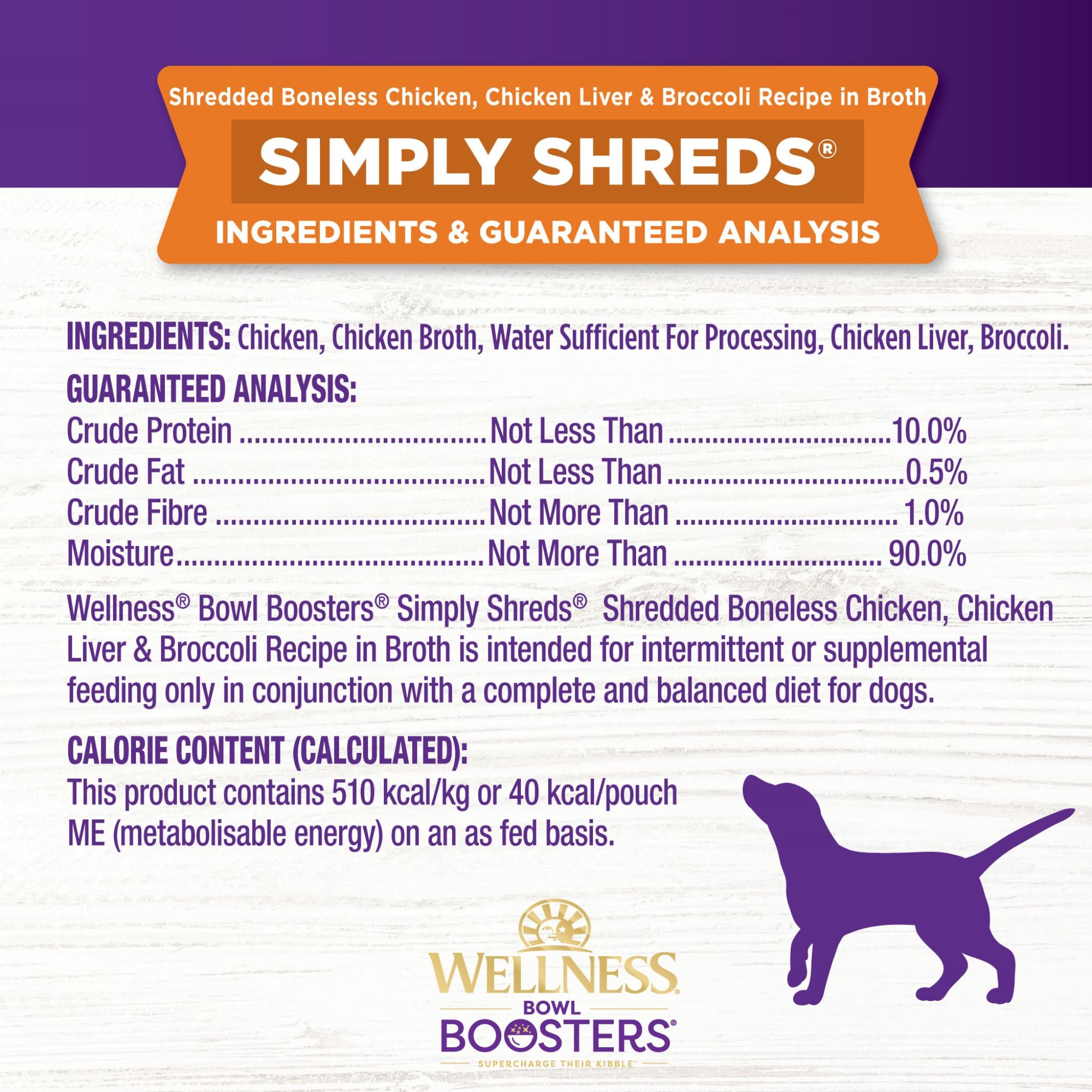 Wellness Core Wet Dog Food Simply Shreds Shredded Boneless Chicken, Chicken Liver & Broccoli