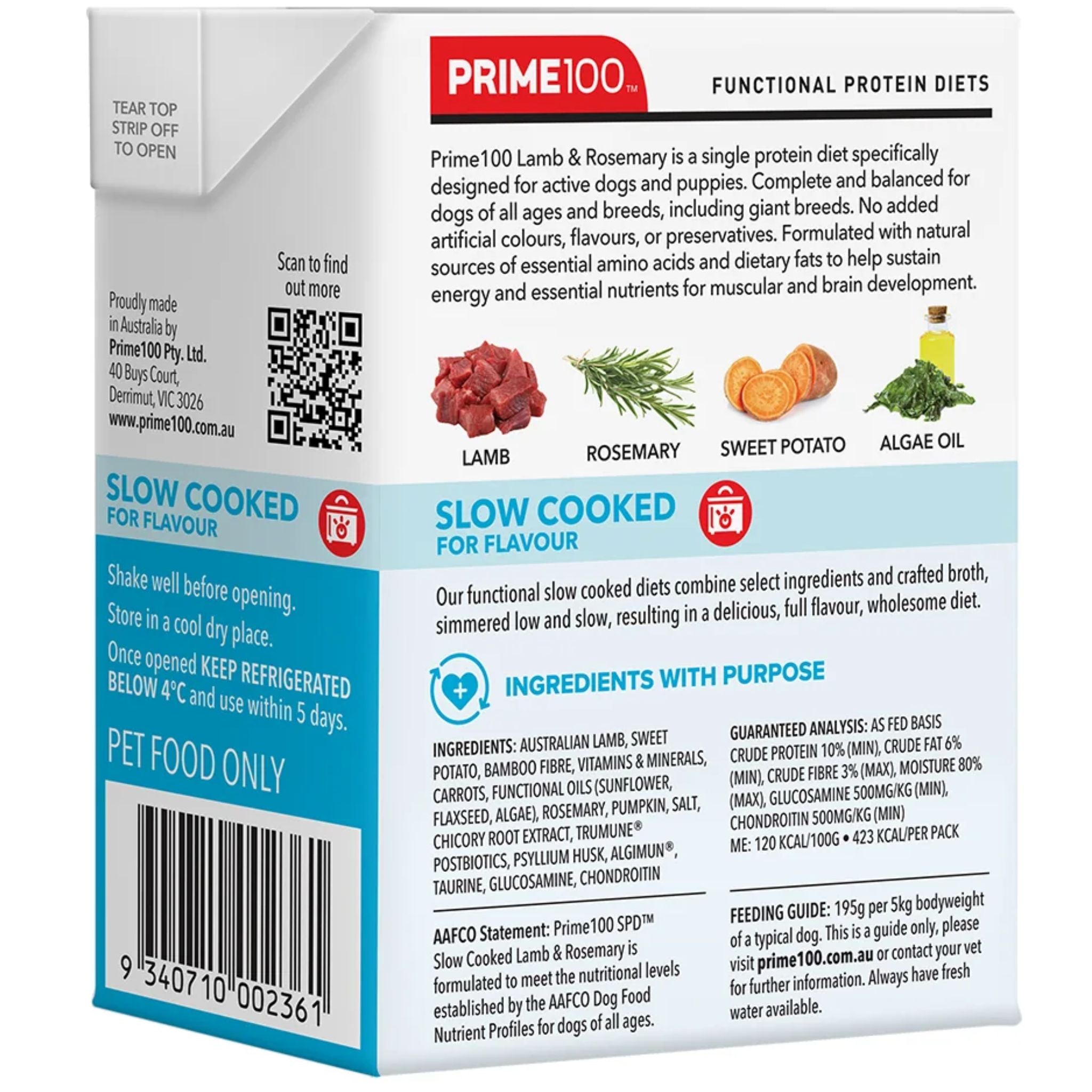 Prime100 SPD Slow Cooked Wet Dog Food Lamb & Rosemary