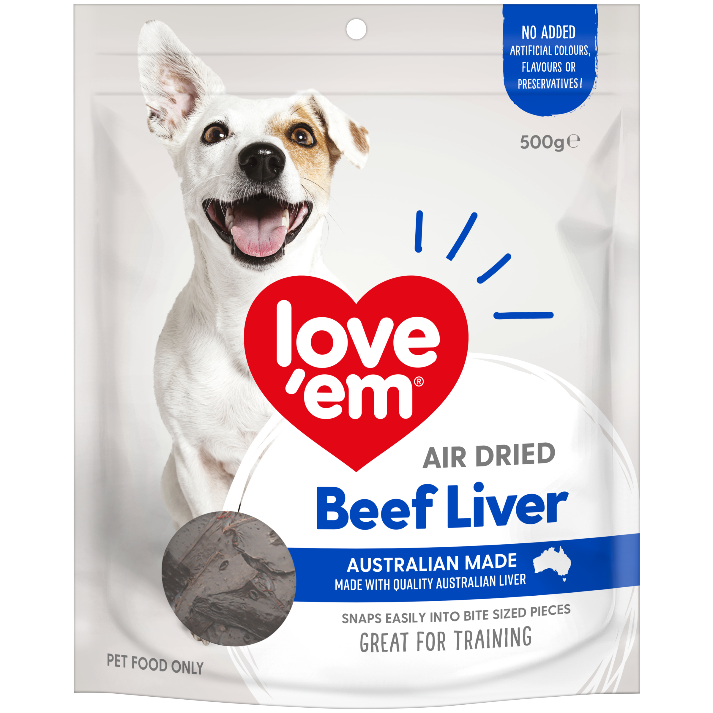 Love'em Air Dried Beef Liver Dog Treats front of pack