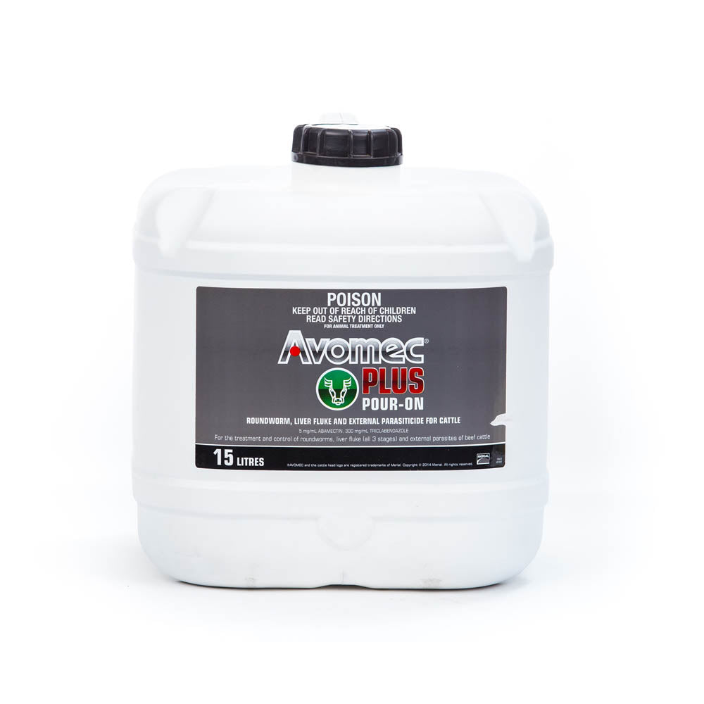 Avomec Plus Pour-On for Cattle 15 L bulk drum, front of pack