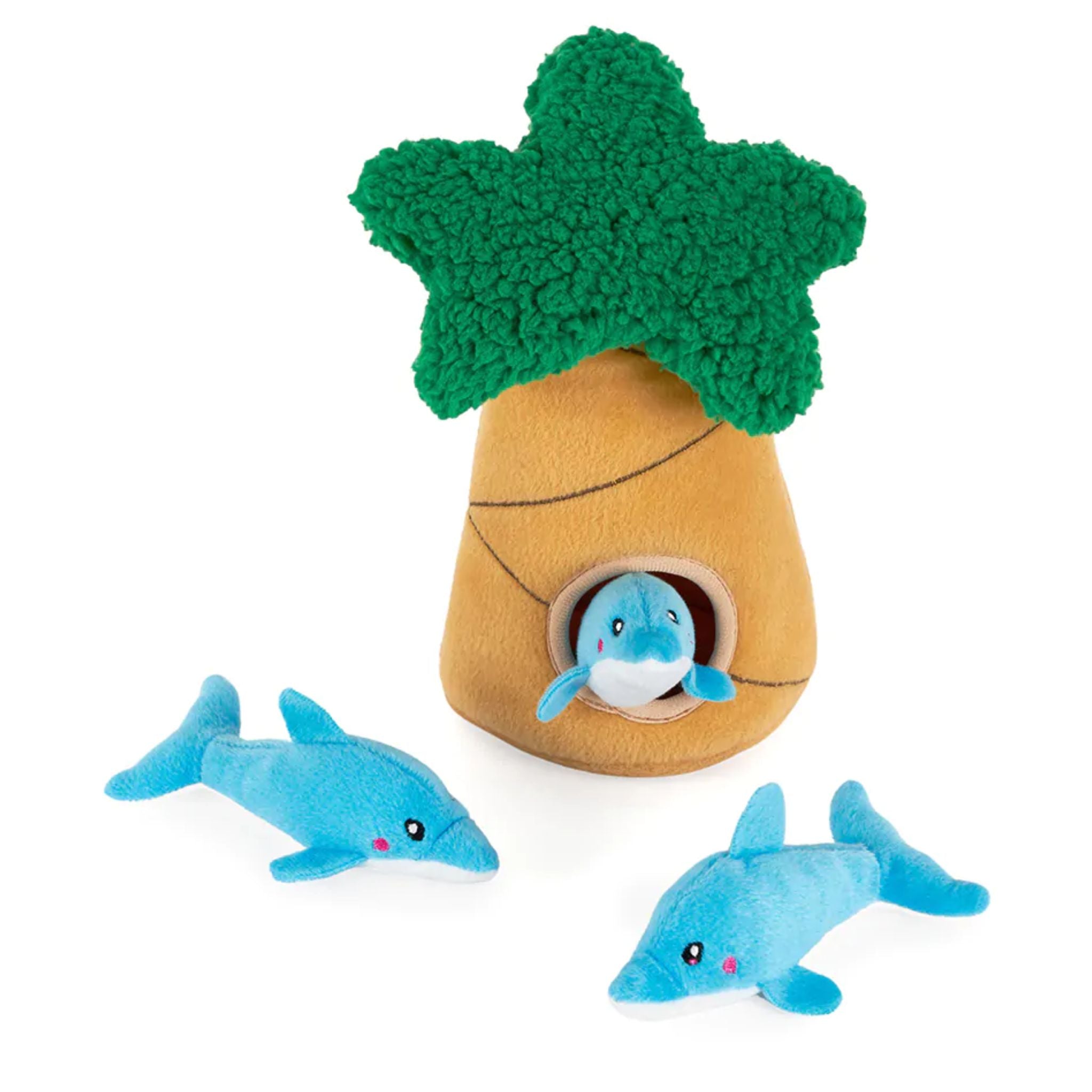 Zippy Paws Dog Toys Interactive Burrow - Dolphins in Palm Tree