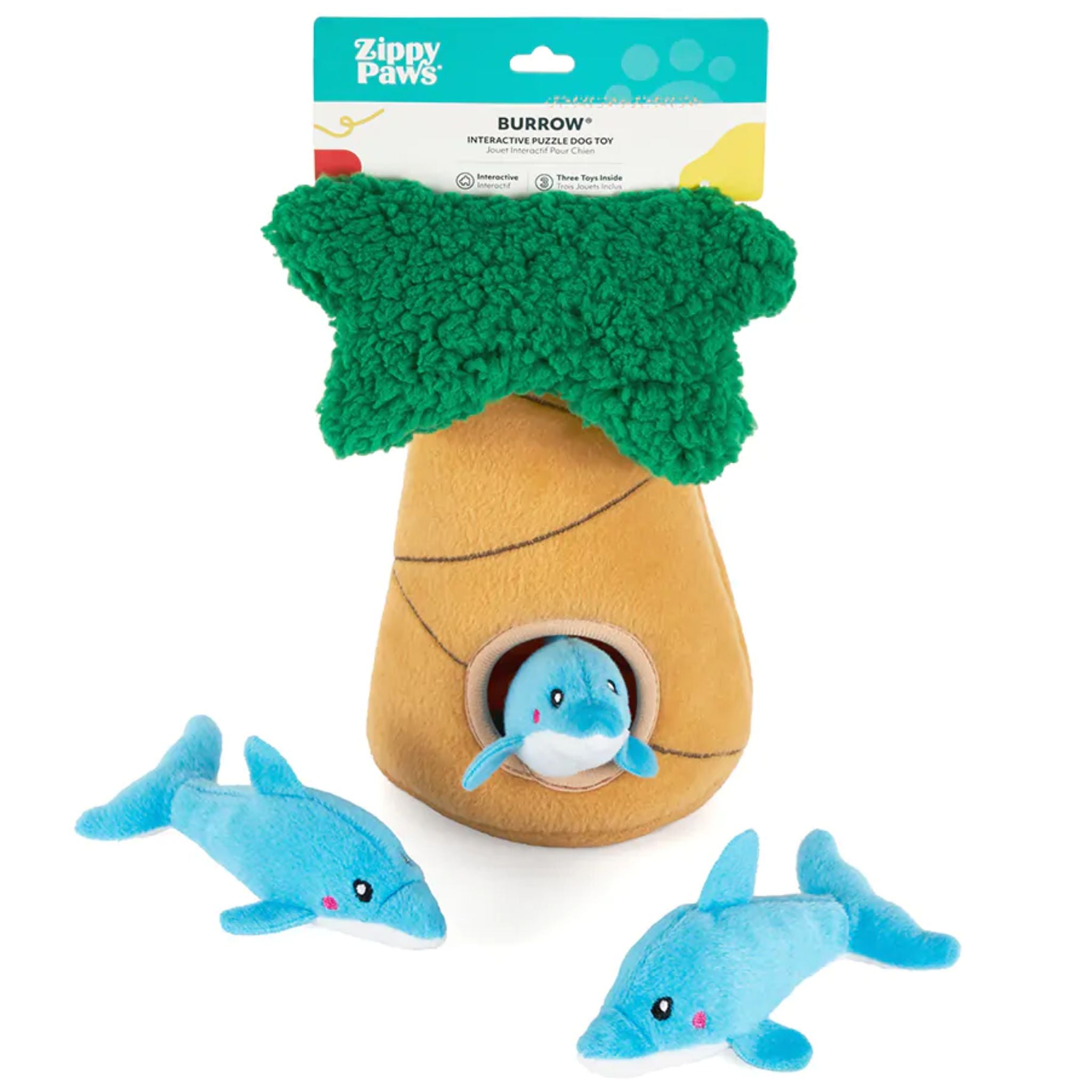 Zippy Paws Dog Toys Interactive Burrow - Dolphins in Palm Tree