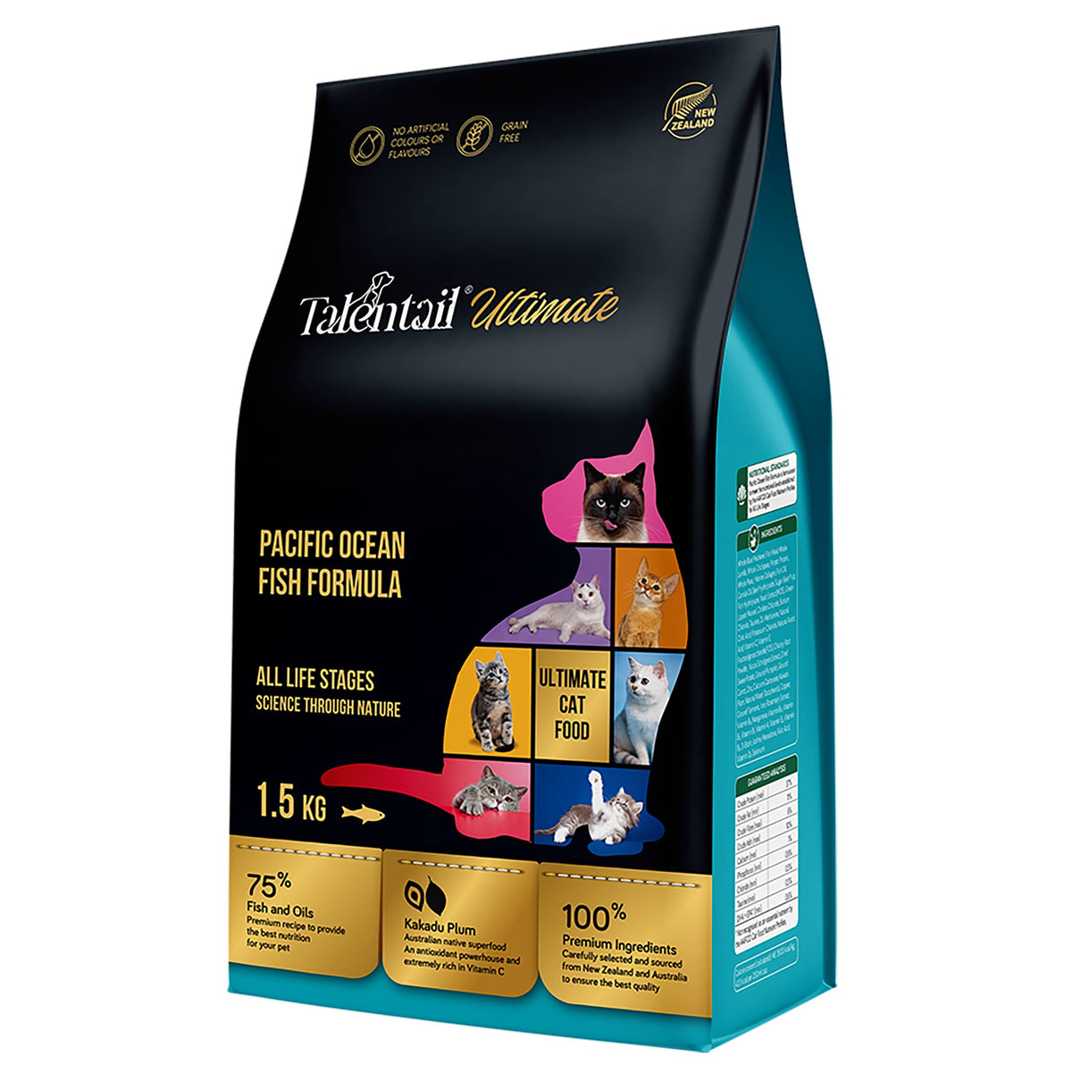 Talentail Ultimate Pacific Ocean Fish Formula dry cat food, 1.5kg bag front of pack