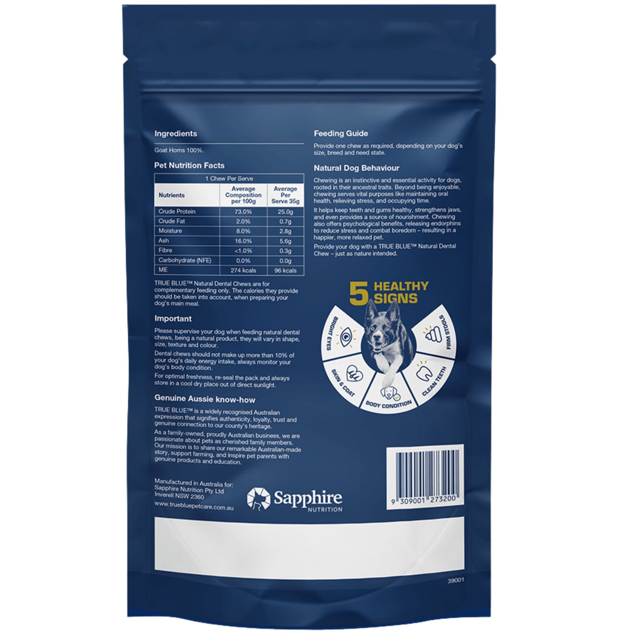 True Blue Air Dried Dog Treats Aussie Goat Horns
