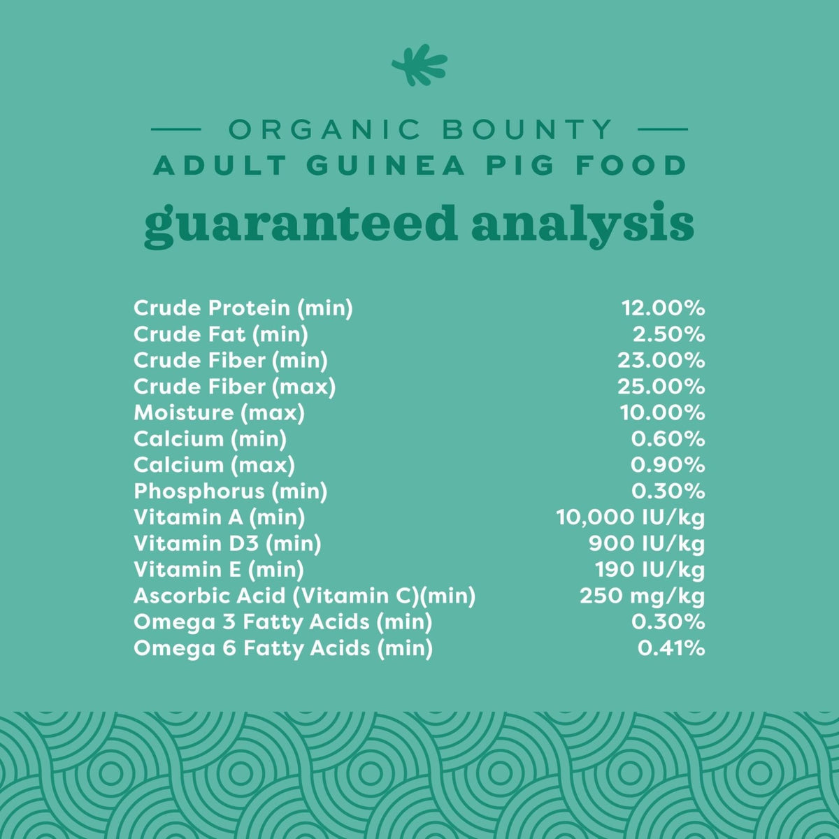 Oxbow Organic Bounty Adult Guinea Pig Food guaranteed analysis panel