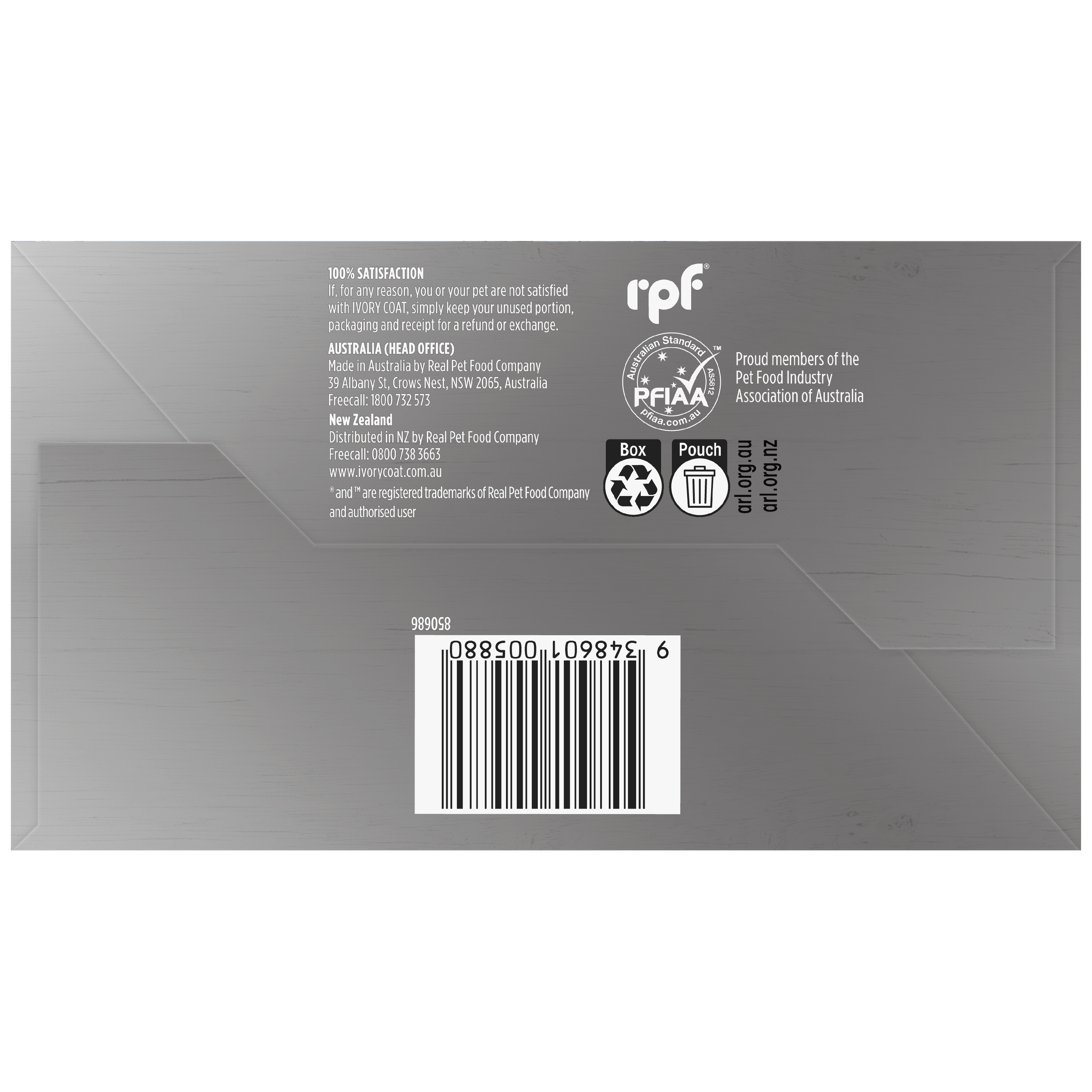 Ivory Coat Inspired By Raw Wet Cat Food Gut & Digestion bottom of pack