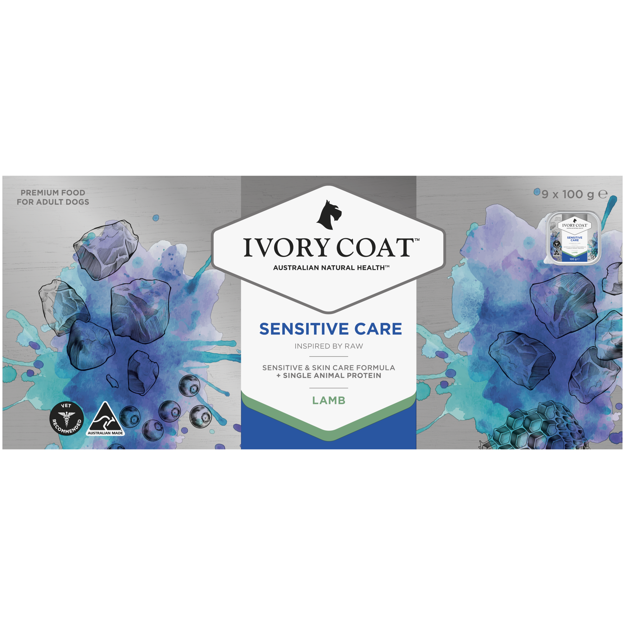 Ivory Coat Inspired By Raw Wet Dog Food Sensitive Care back of pack
