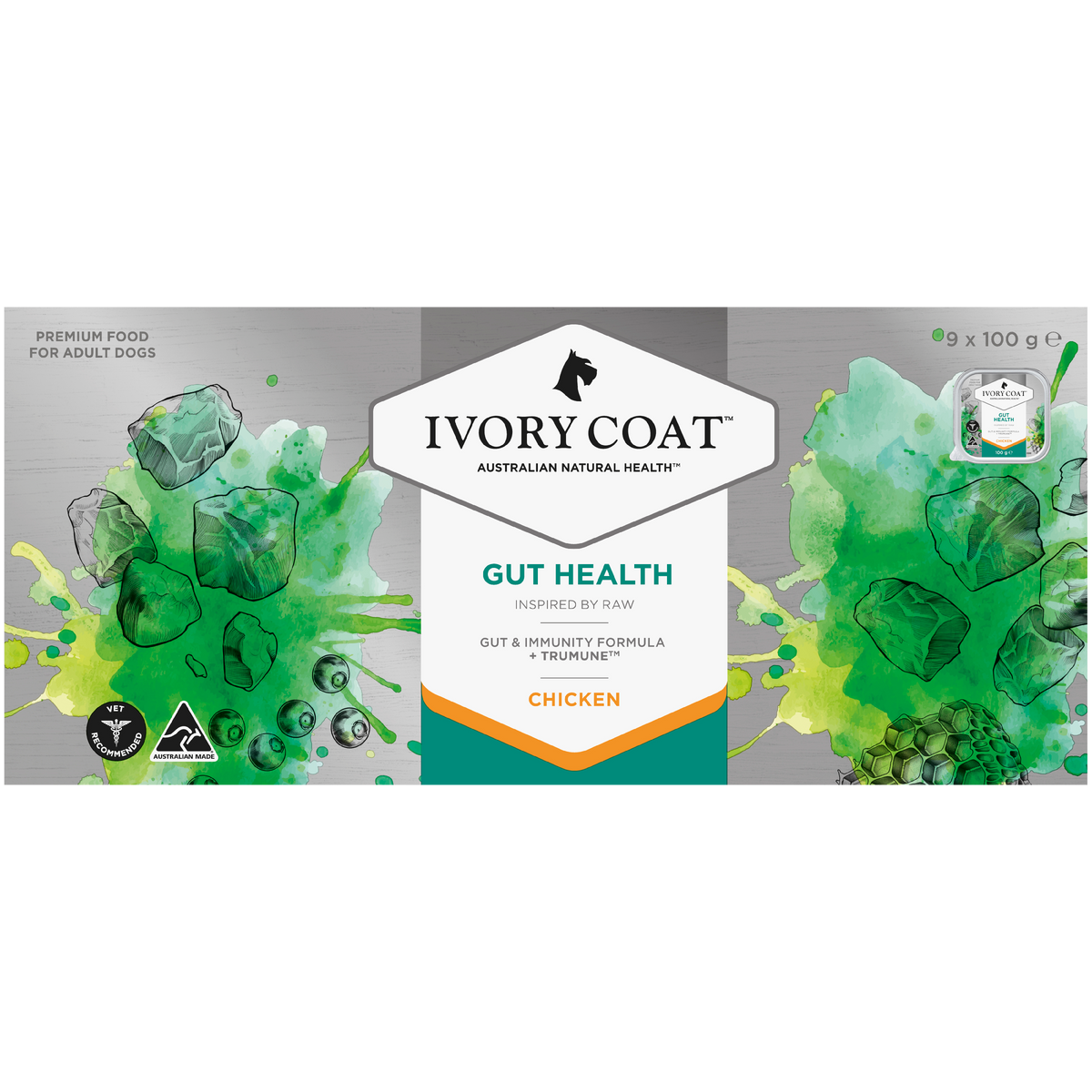 Back of the Ivory Coat Inspired By Raw Gut Health Chicken carton