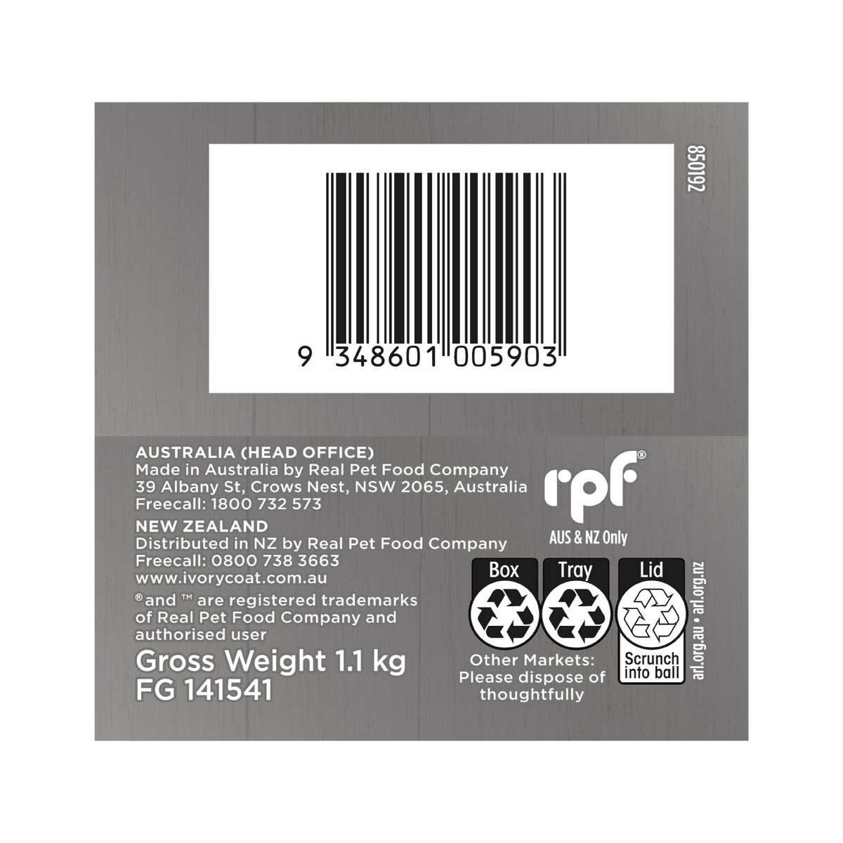 Top of the Ivory Coat Inspired By Raw Gut Health carton with the barcode