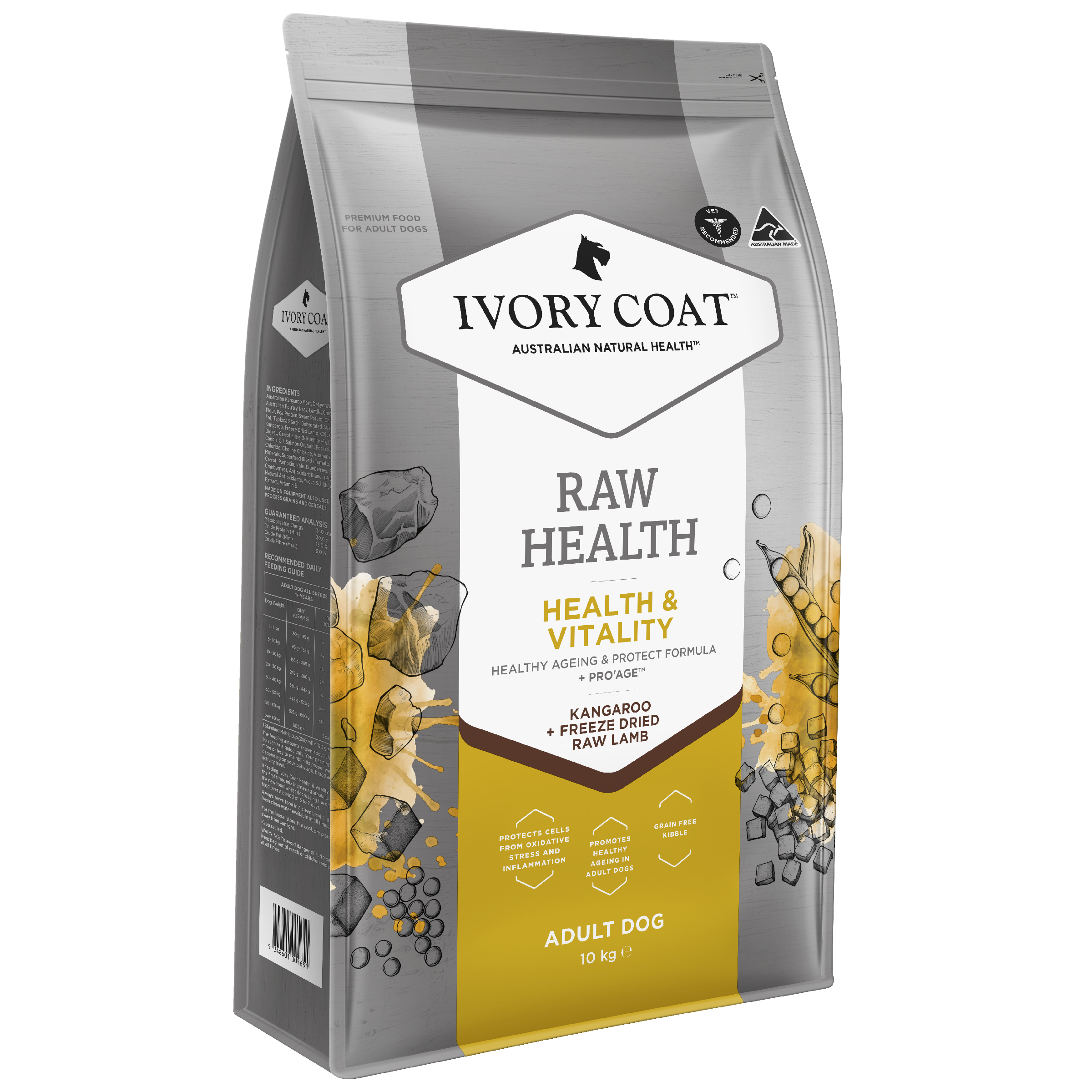 Ivory Coat Raw Health Health & Vitality Adult Dry Dog Food bag