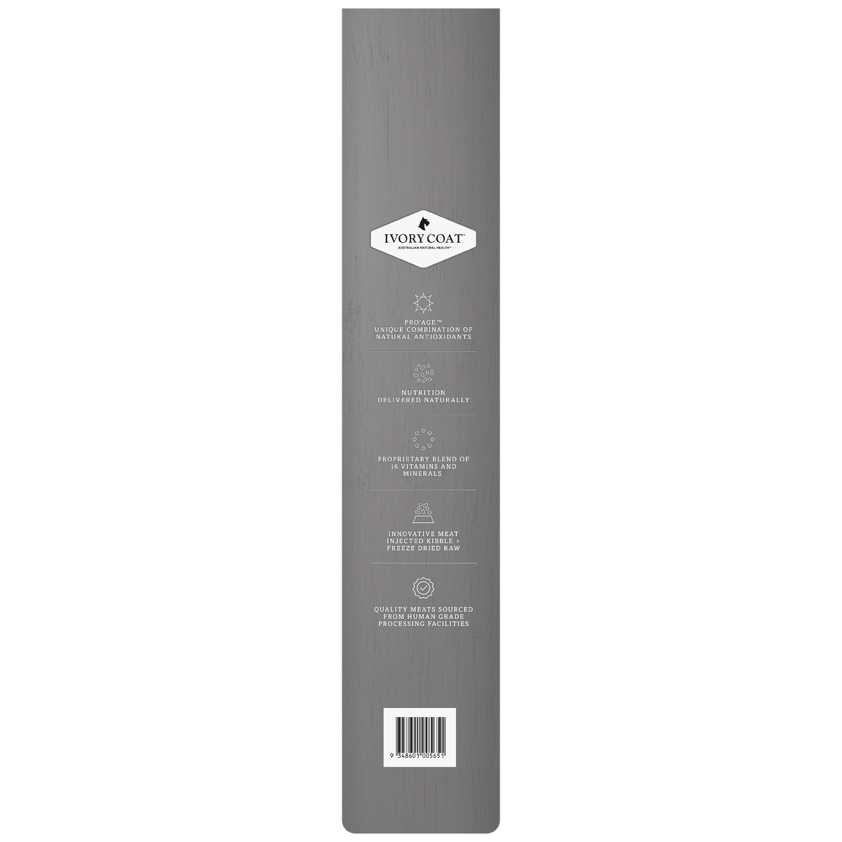 Right gusset of the Ivory Coat Raw Health Health and Vitality dry dog food bag