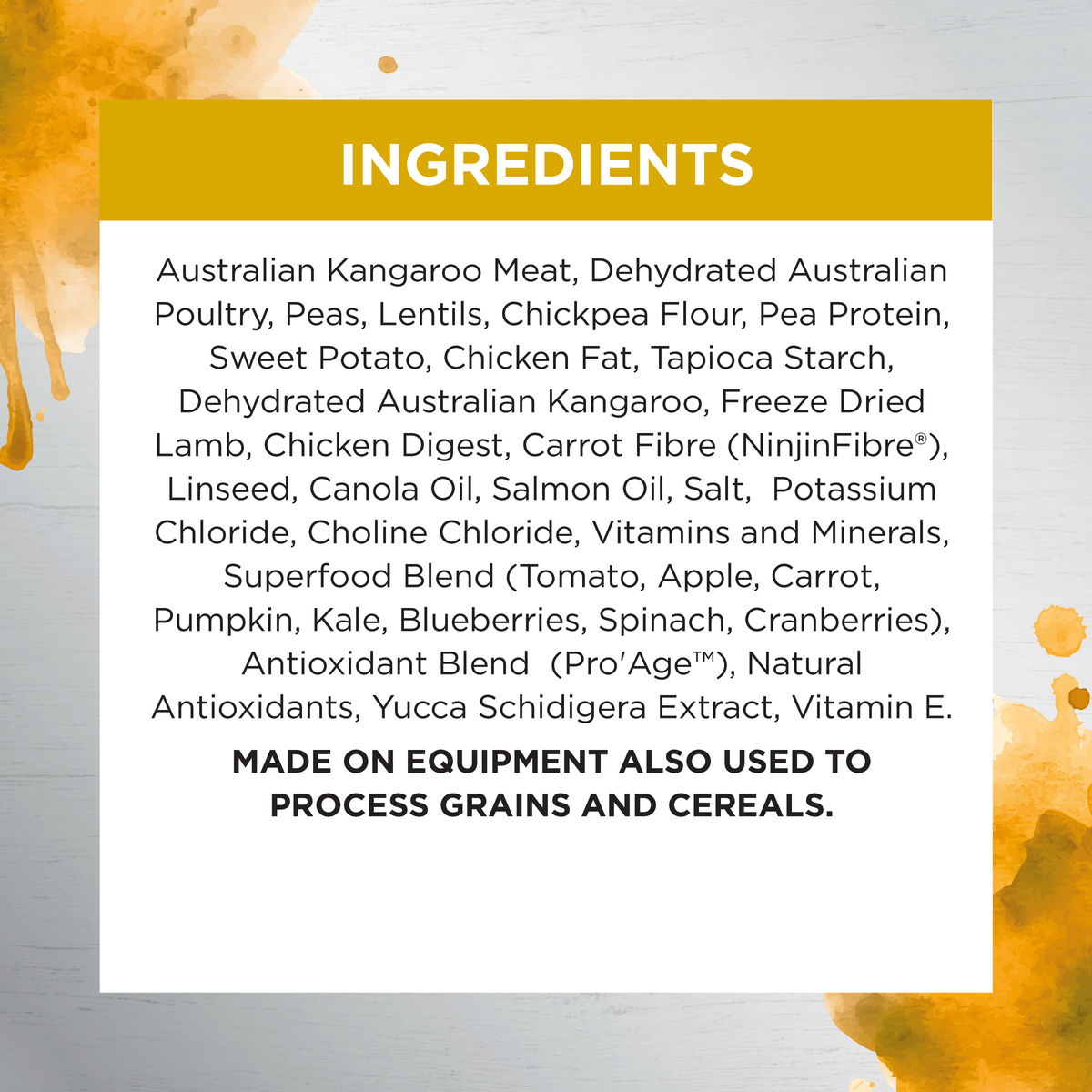 Ivory Coat Raw Health Health and Vitality dry dog food ingredients panel