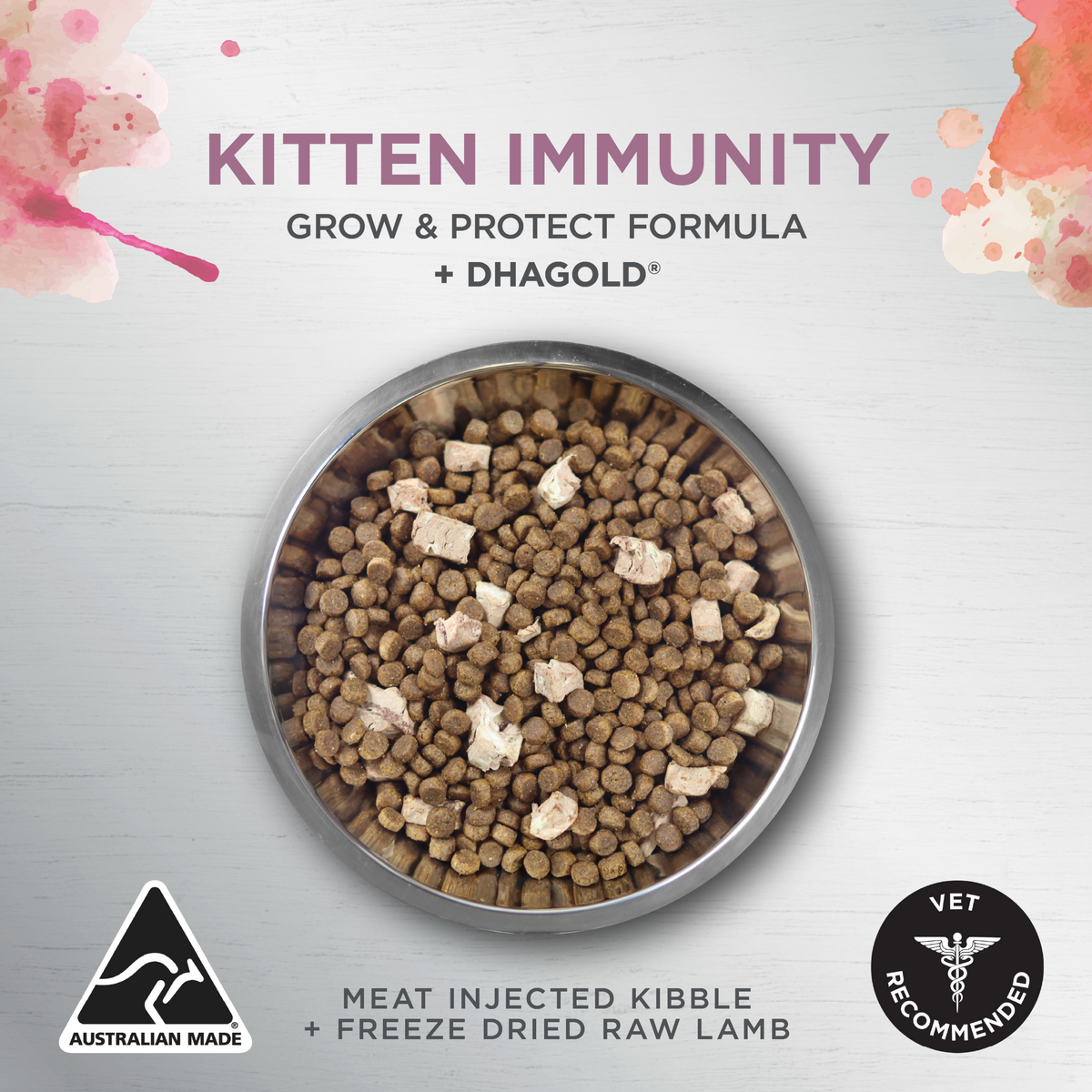 Ivory Coat Kitten Immunity kibble with freeze dried raw lamb, grow and protect formula with DHAgold