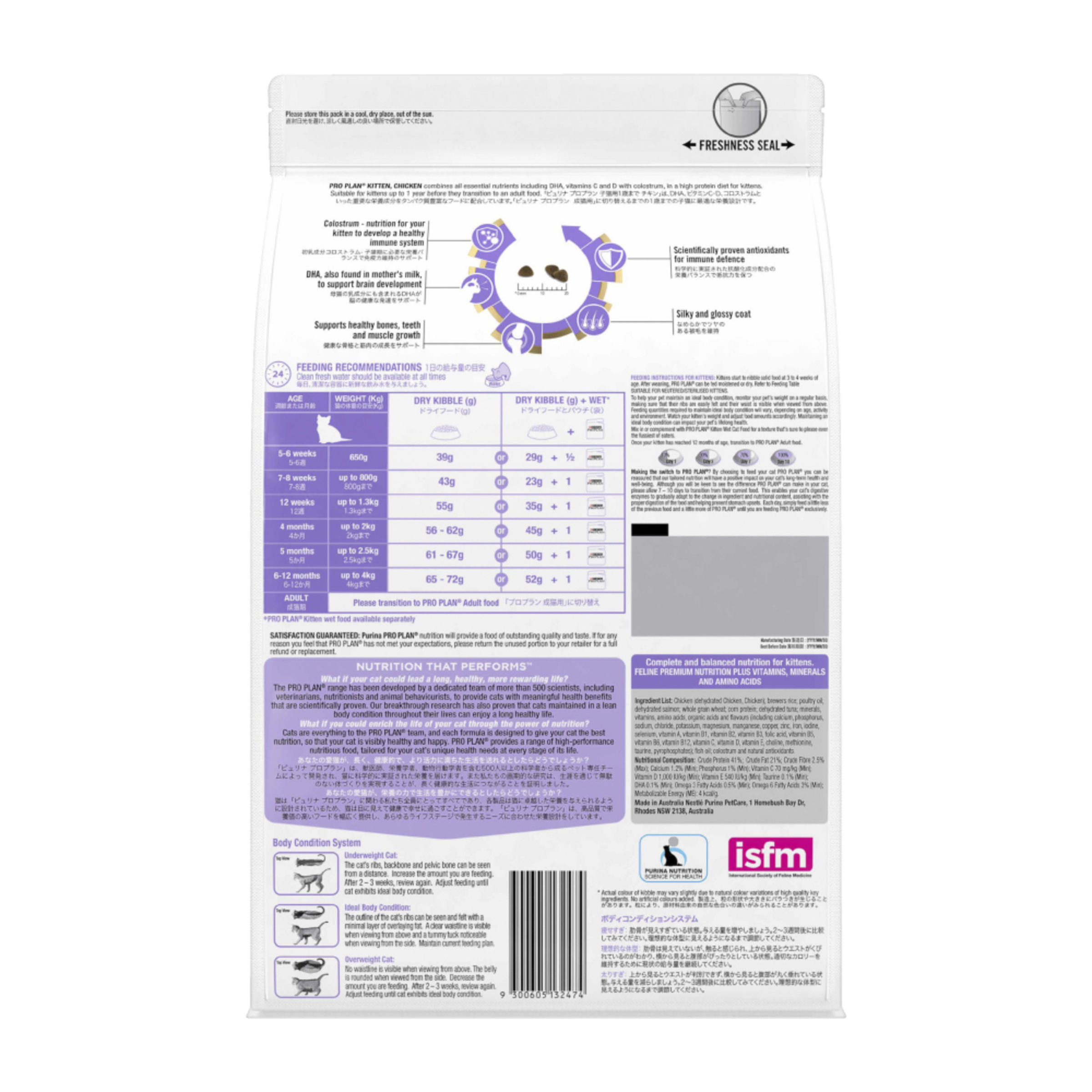 PRO PLAN Kitten Chicken Formula Dry Cat Food back of pack
