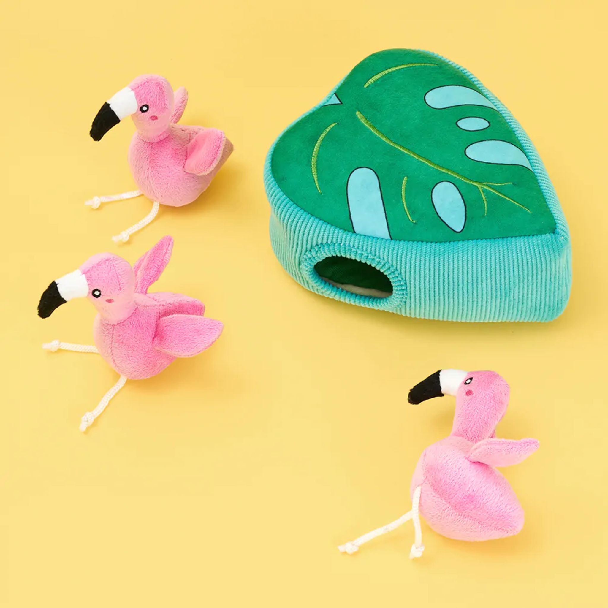 Zippy Paws Dog Toys Interactive Burrow - Flamingos in Monstera