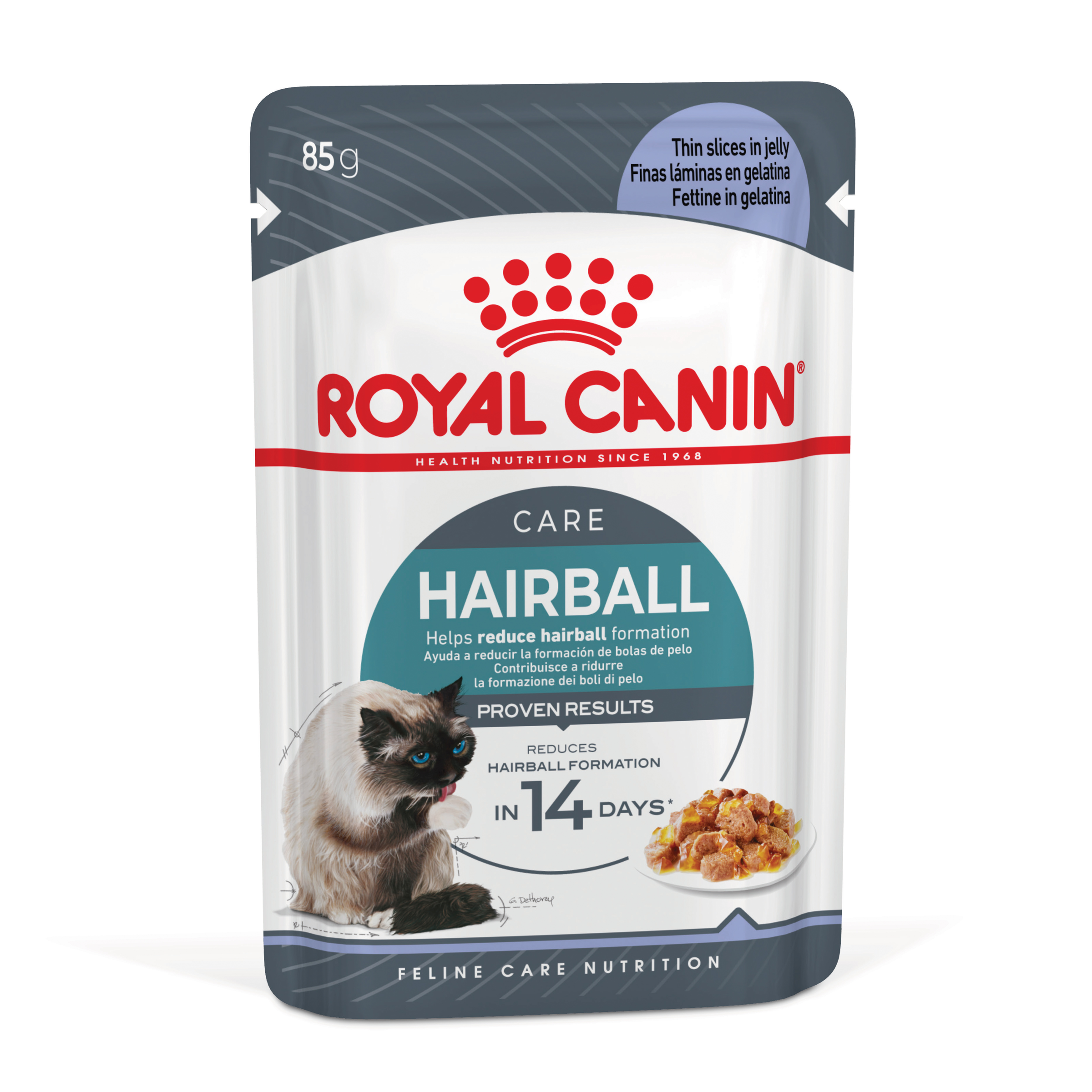 Royal Canin Hairball Care Wet Cat Food in Jelly front of pack