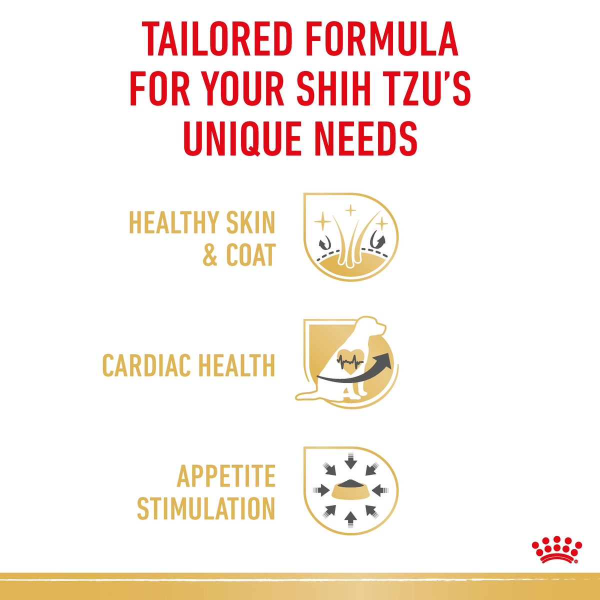 Royal Canin Shih Tzu benefits: healthy skin and coat, cardiac health, appetite stimulation