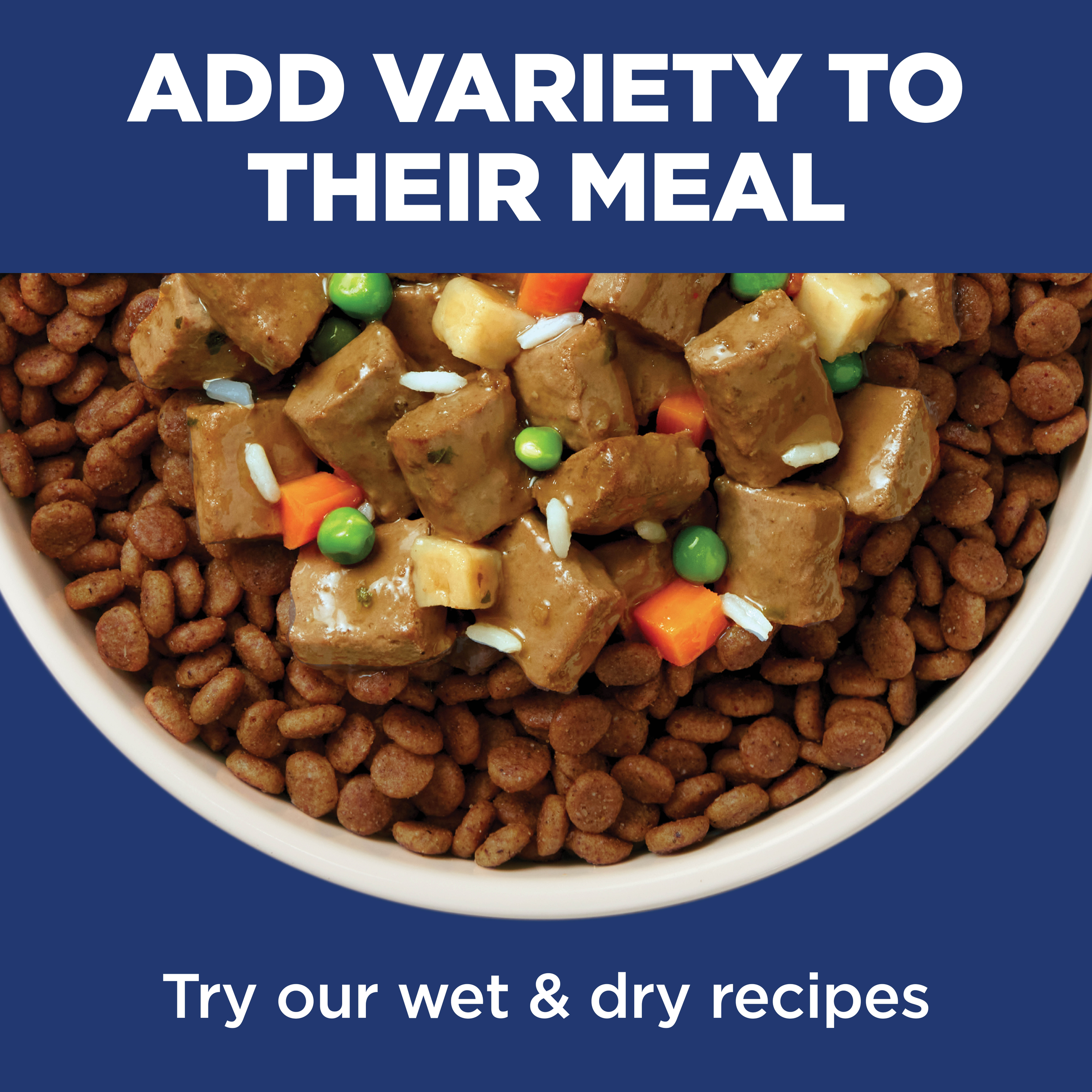 Add variety to their meal: Hill's Adult Light Large Breed kibble topped with wet food