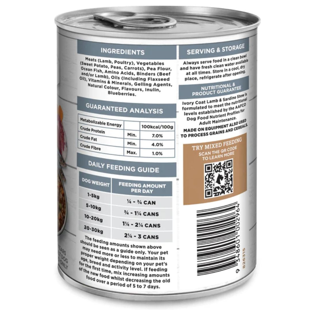 Ivory Coat Grain Free Adult Wet Dog Food Lamb & Sardine Stew