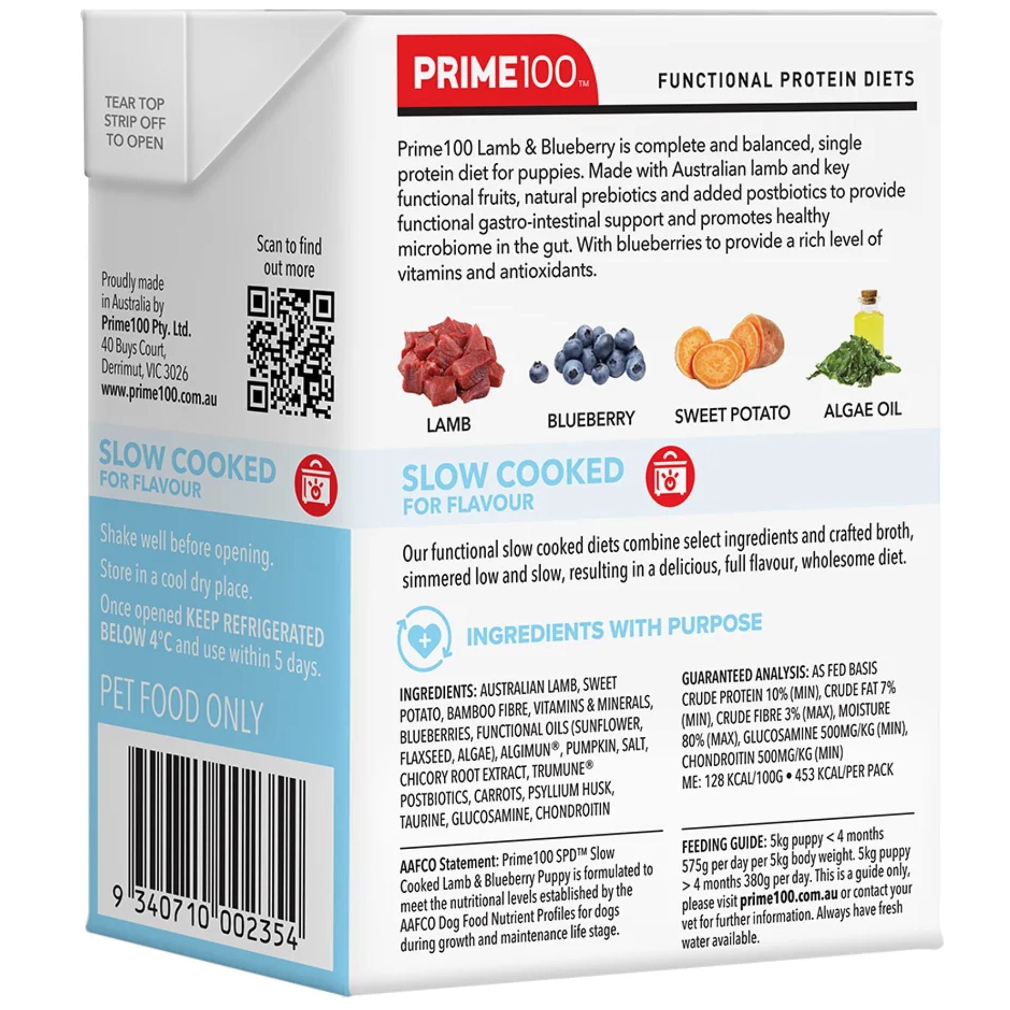 Prime100 SPD Slow Cooked Wet Puppy Food Lamb & Blueberry