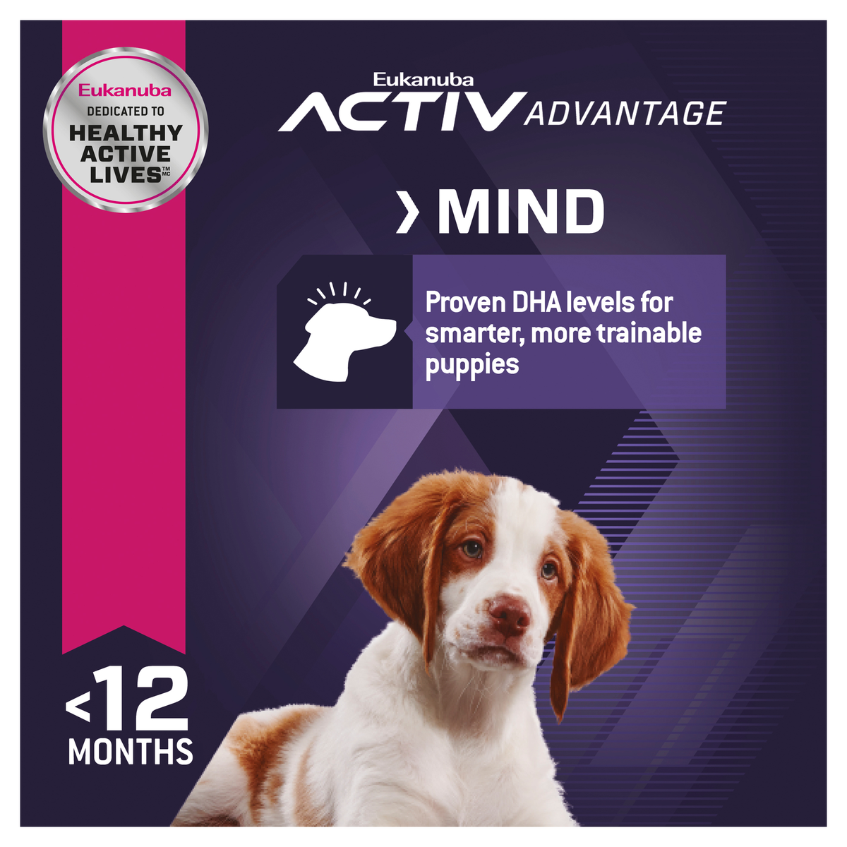 Eukanuba Activ Advantage Mind panel for puppies under 12 months, on DHA and trainability