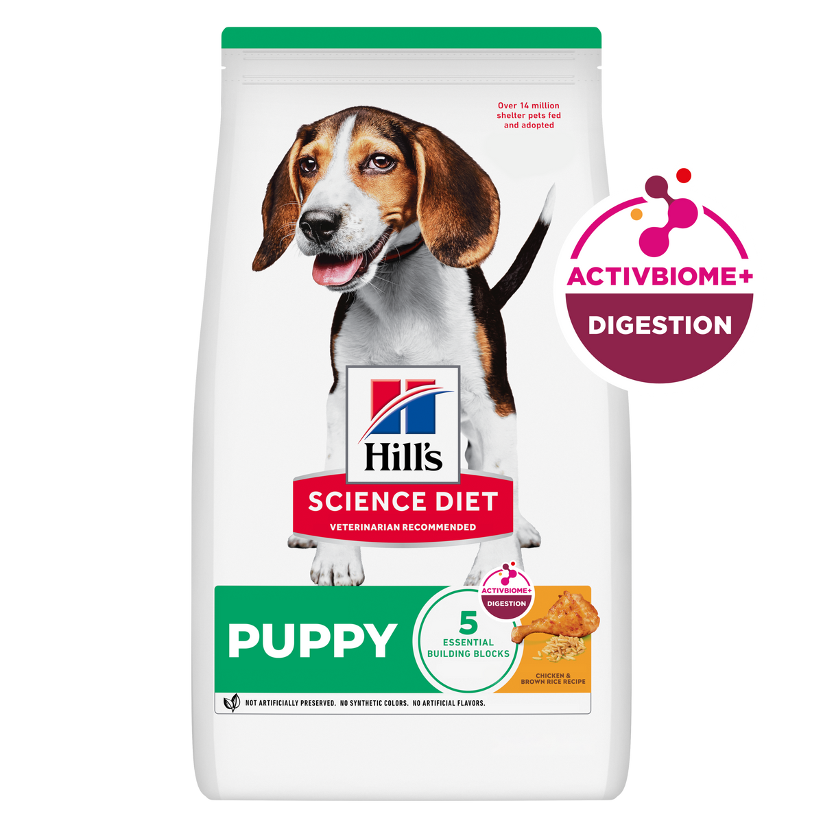 Hill's Science Diet Puppy dry dog food bag with the ActivBiome+ Digestion badge