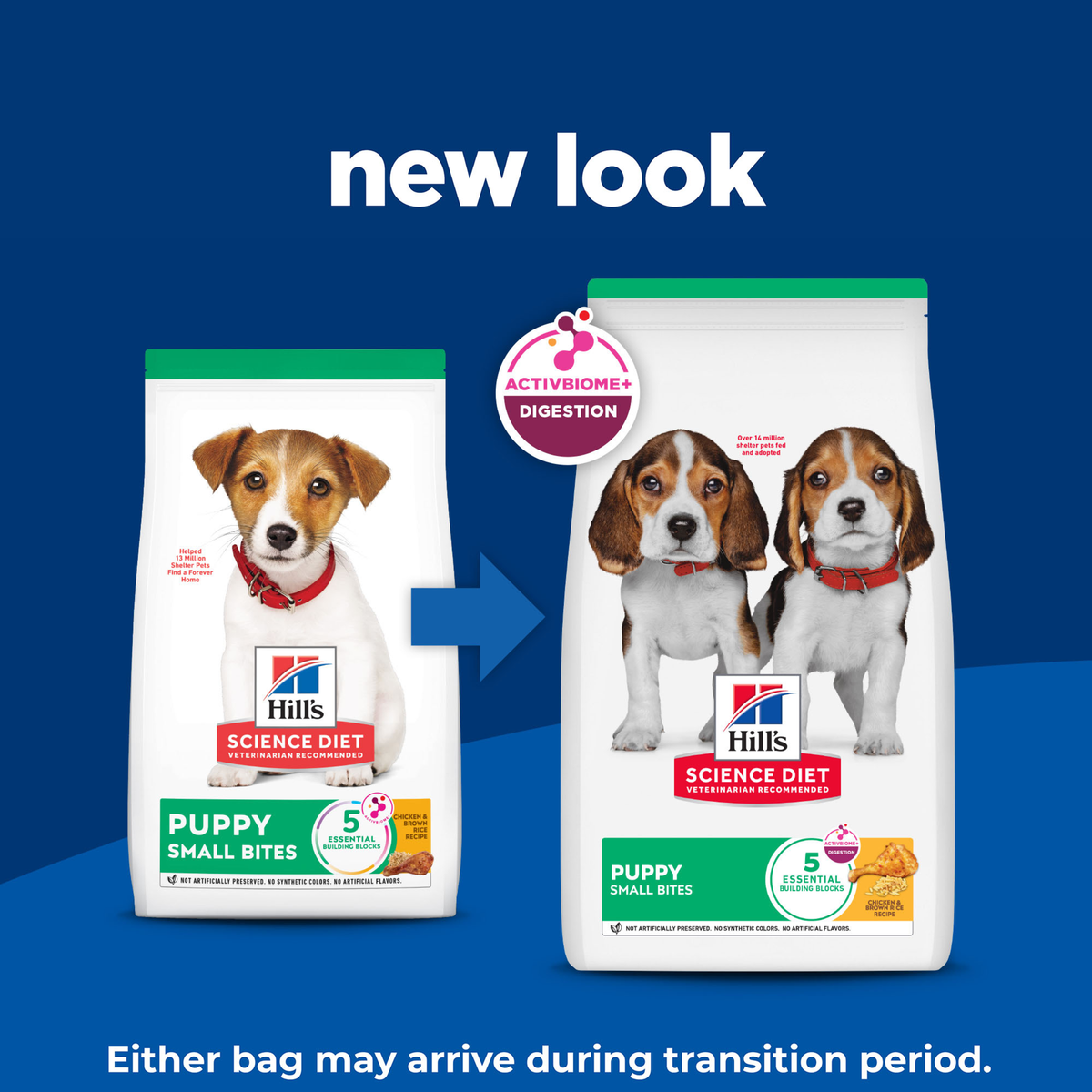 New look: old and new Hill's Puppy Small Bites bags, either may arrive during transition