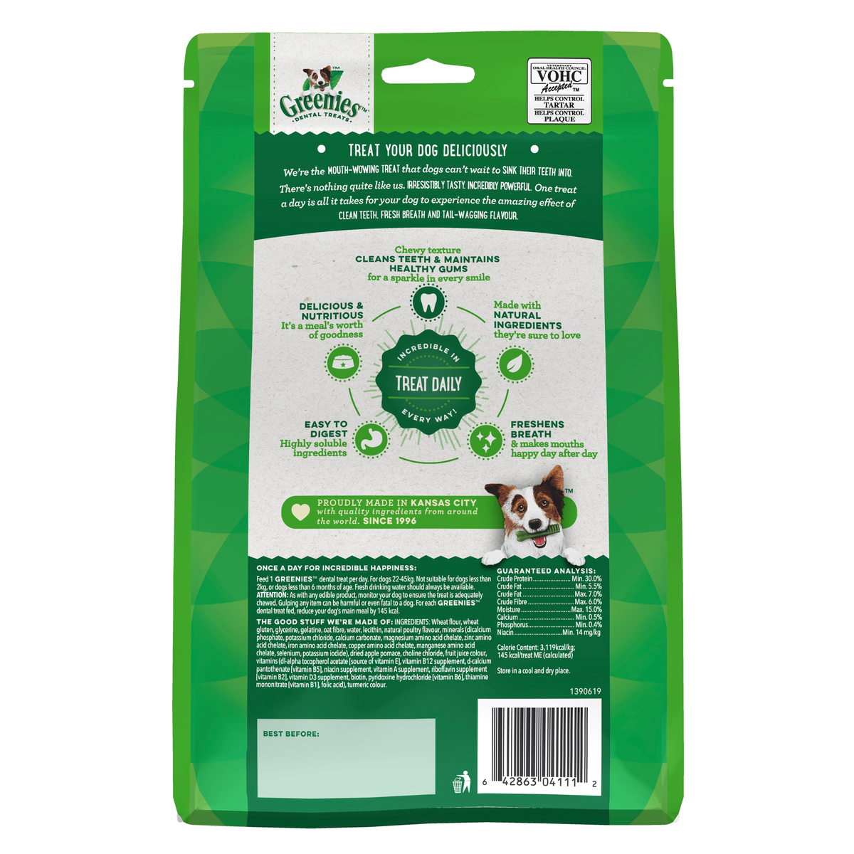 Back of the GREENIES Original Large 510g dental treat pack