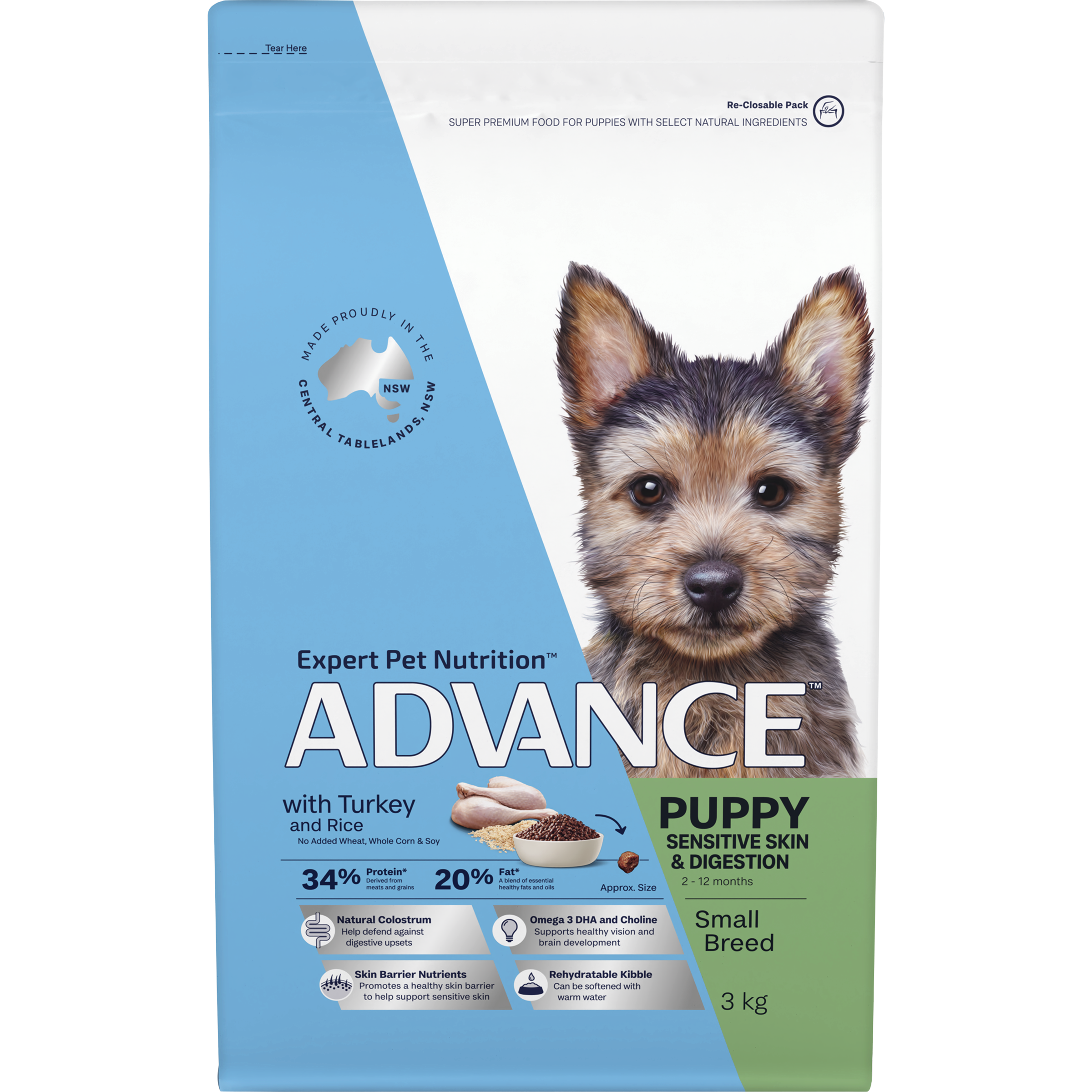 ADVANCE Dry Dog Food Small Breed Puppy Turkey and Rice front of pack