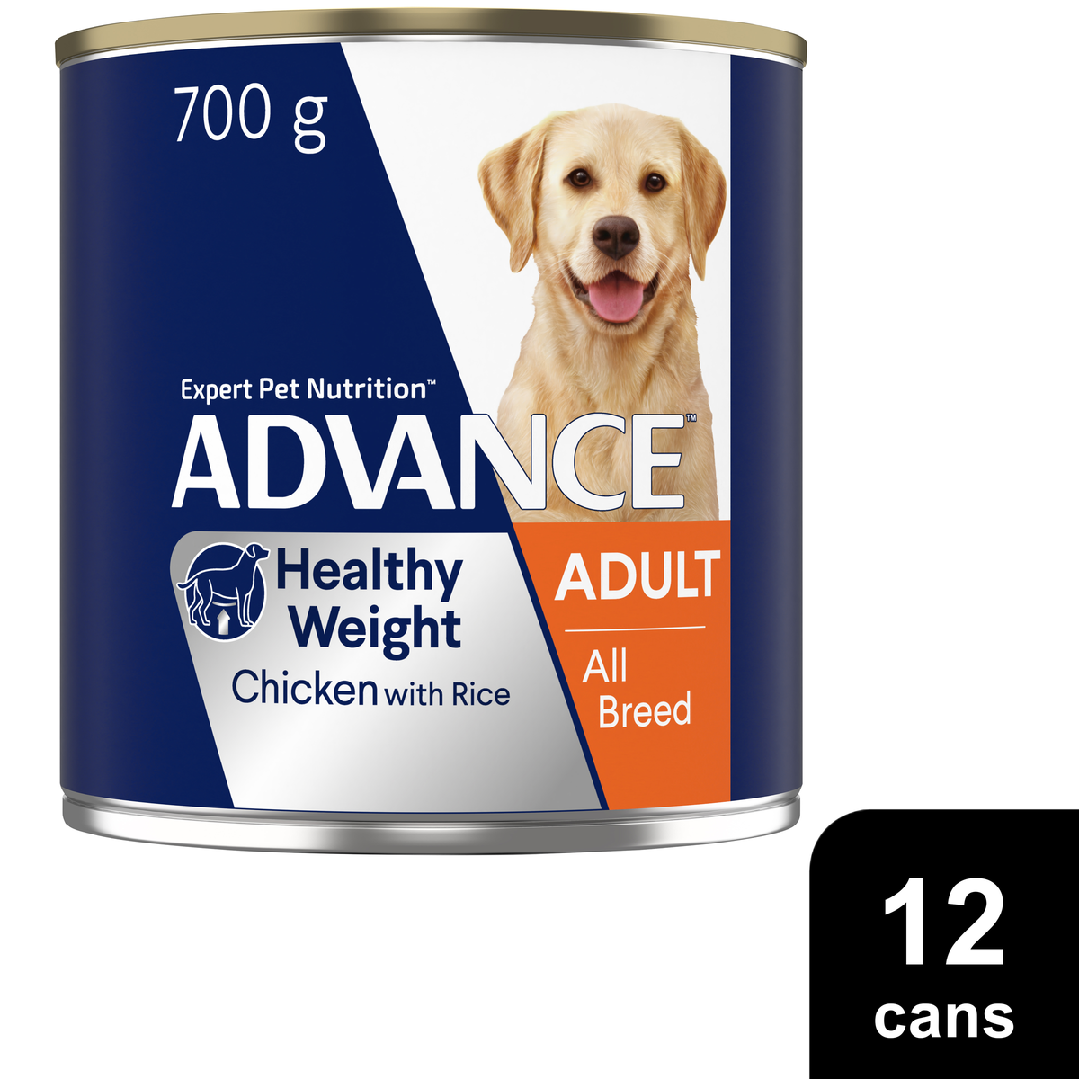 Single ADVANCE Healthy Weight Chicken with Rice 700g can, sold as 12 cans