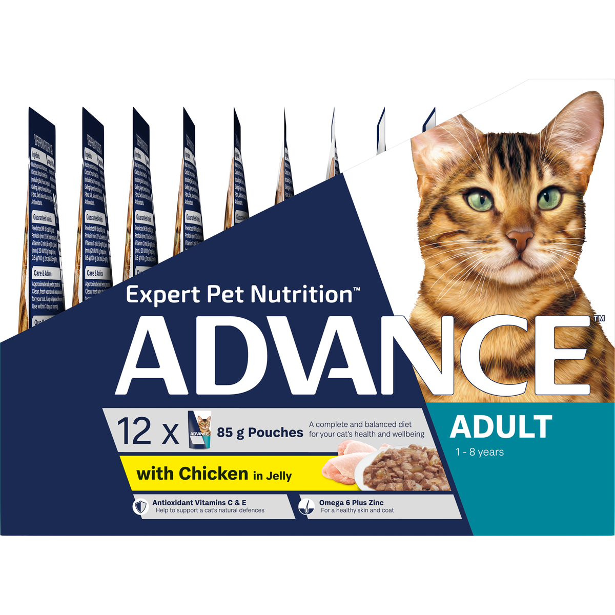 ADVANCE Adult with Chicken in Jelly 12 x 85g pouch pack, alternate angle