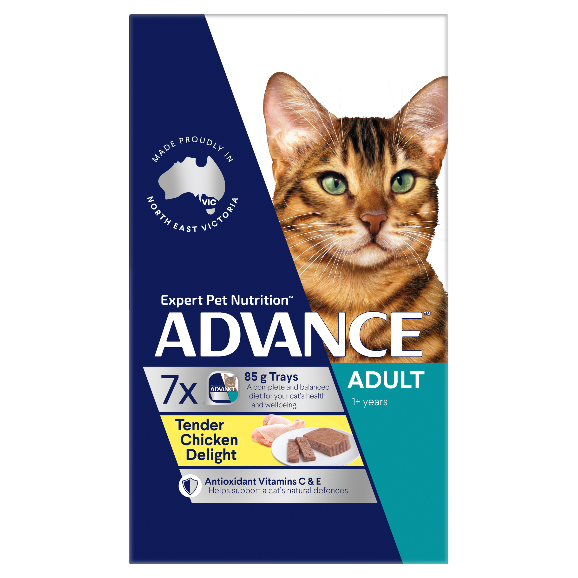 ADVANCE Adult Wet Cat Food Tender Chicken Delight 7x85g Trays front of pack