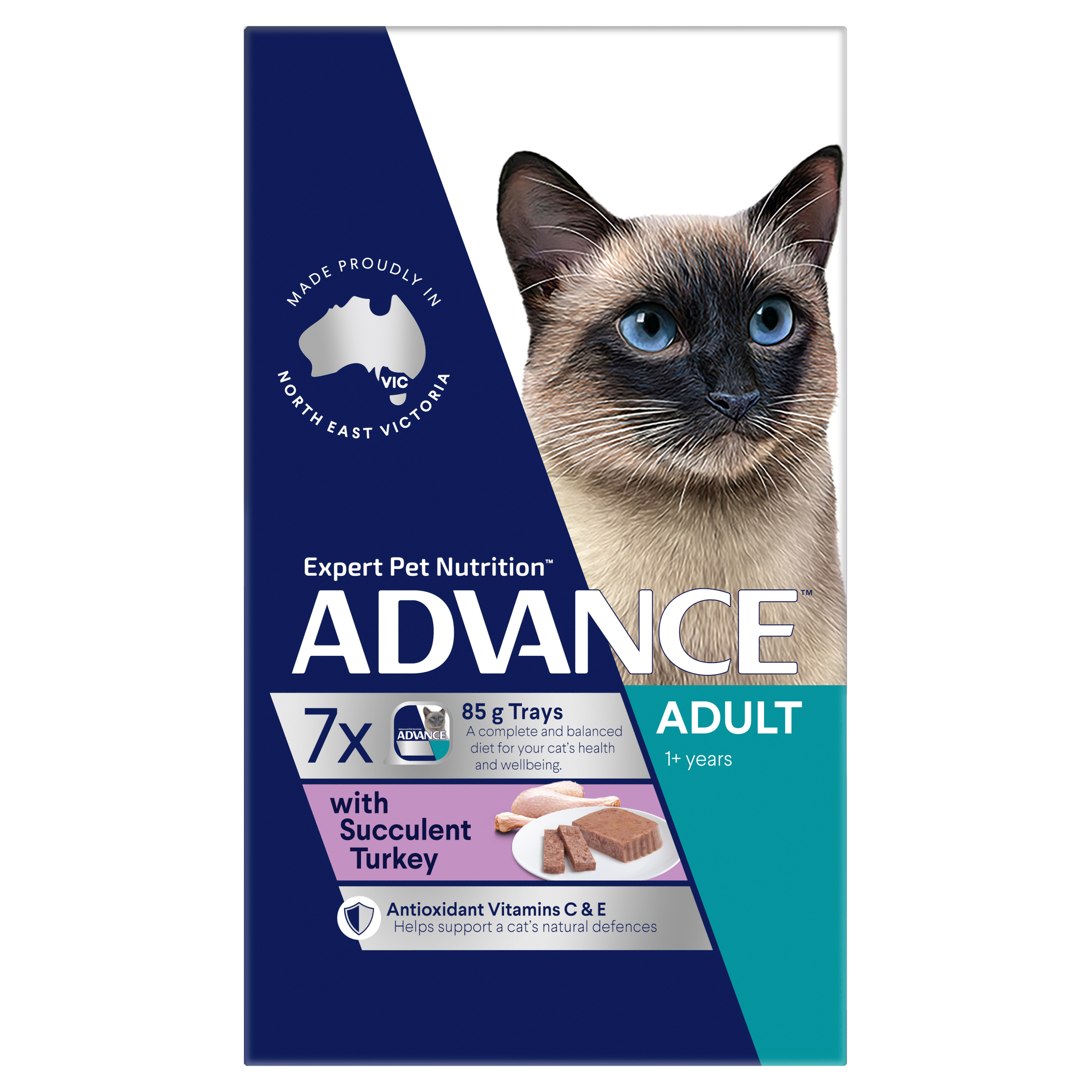 ADVANCE Adult Wet Cat Food with Succulent Turkey 7x85g Trays front of pack