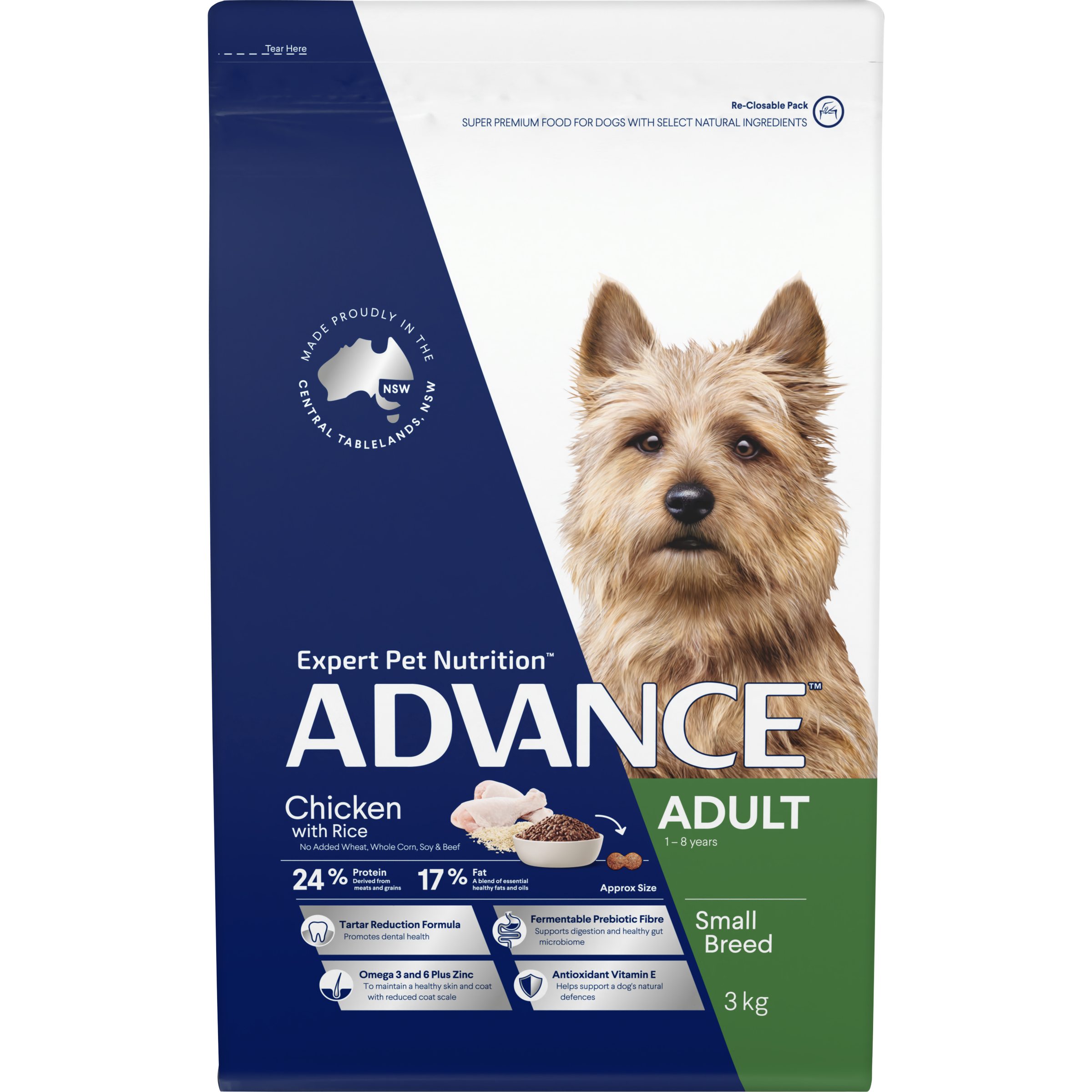 ADVANCE Small Adult Dry Dog Food Chicken with Rice front of pack