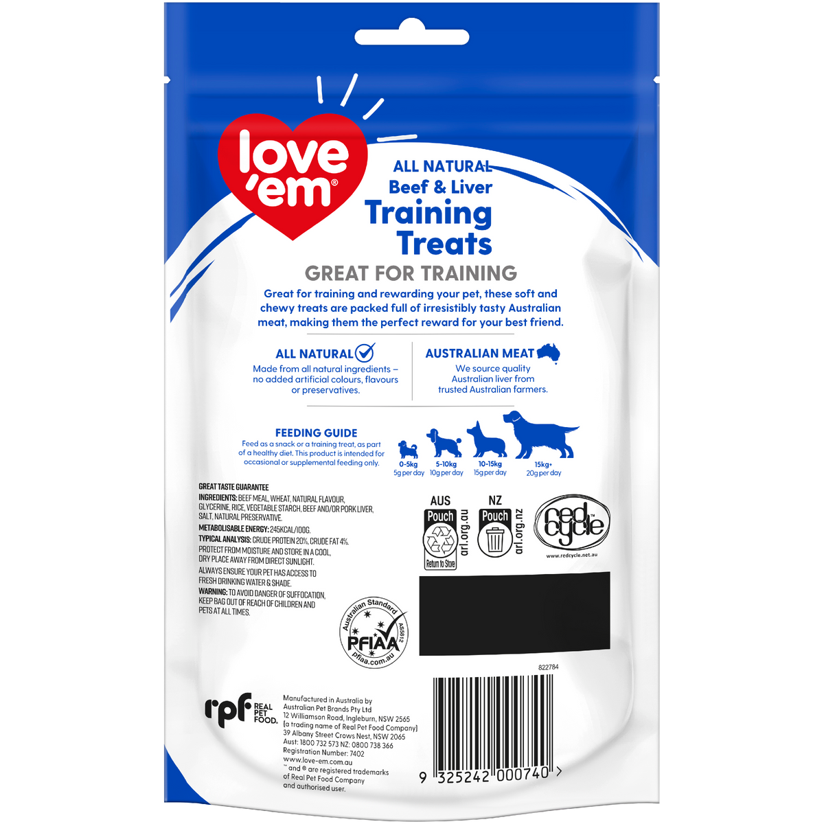 Love'em Liver Dog Training Treats back of pack