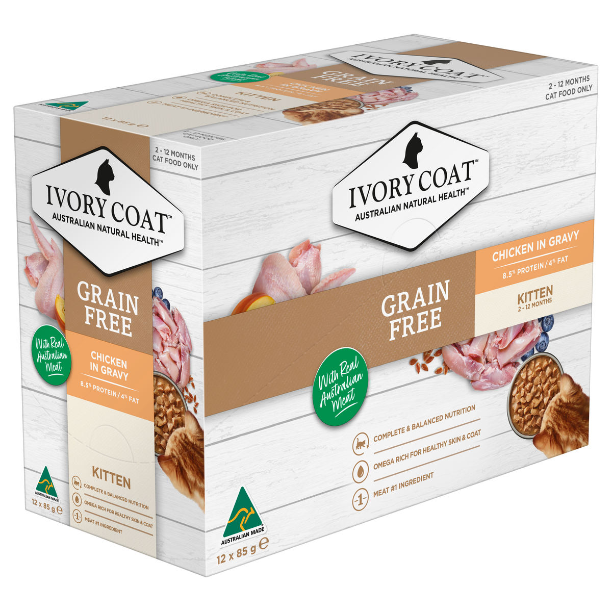 Ivory Coat Grain Free Chicken in Gravy kitten cartons, alternate angle